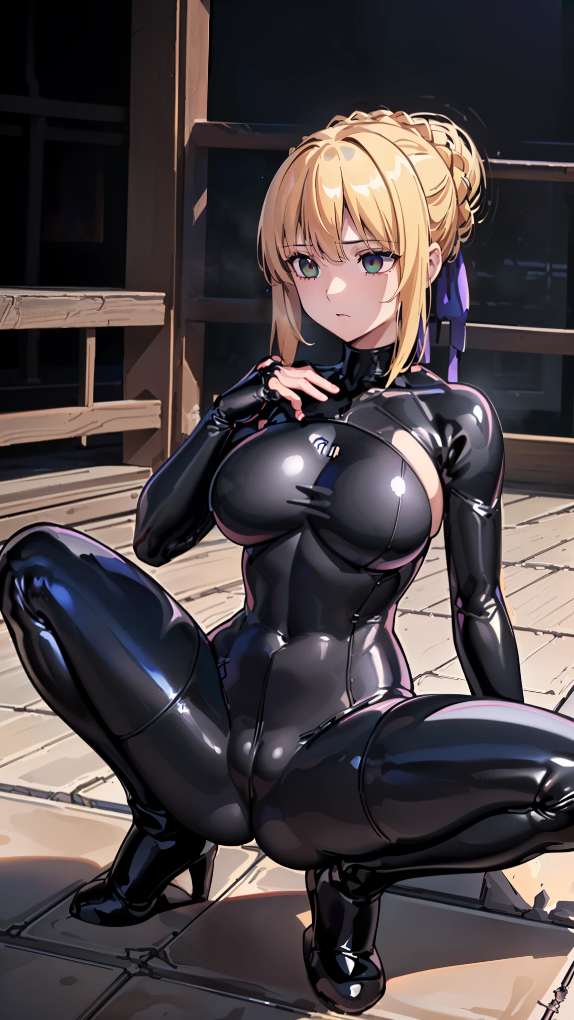 1 girl,NSFW,Artoria Pendragon ,(destiny\), eyes glowing red, clavicle, absurderes, brainwashing、(highest quality、4K、8K、High resolution、must-have:1.2)、Super detailed、(reality、It&#39;s photorealistic、photorealistic:1.37)、ticker、hyper hd、studio lighting、ultra definition paint、sharp focus、physically based rendering、extreme detail、Professional specifications、vibrancy and color、Blurry、sports portrait、landscape、horror-esque、anime big breasts、Science fiction、photograph、concept artist、five fingers, perfect body, empty eyes, huge-breasted,Emotion erasure, Expressionless, (black latex tight bodysuit), ((squat,spread your legs, back view)), {{{masterpiece}}}, {{{best quality}}}, {{ultra-detailed}}, {illustration}, {{an extremely delicate and beautiful}},Promotion of cost performance、all rolls、Canon 5D MK4でphotograph、cospari、photograph,