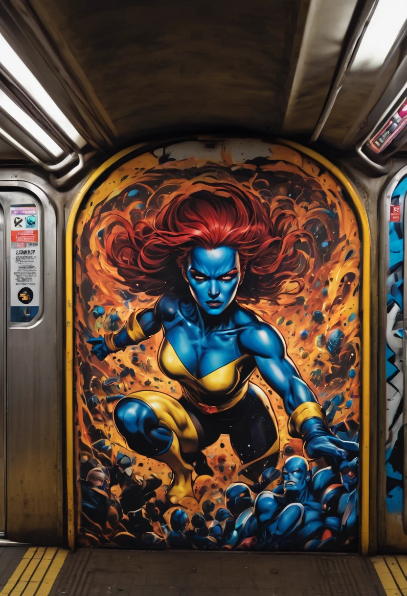 (masterpiece, best quality), magical Graffiti Comics, on a big building, X-Men, ultra detail,