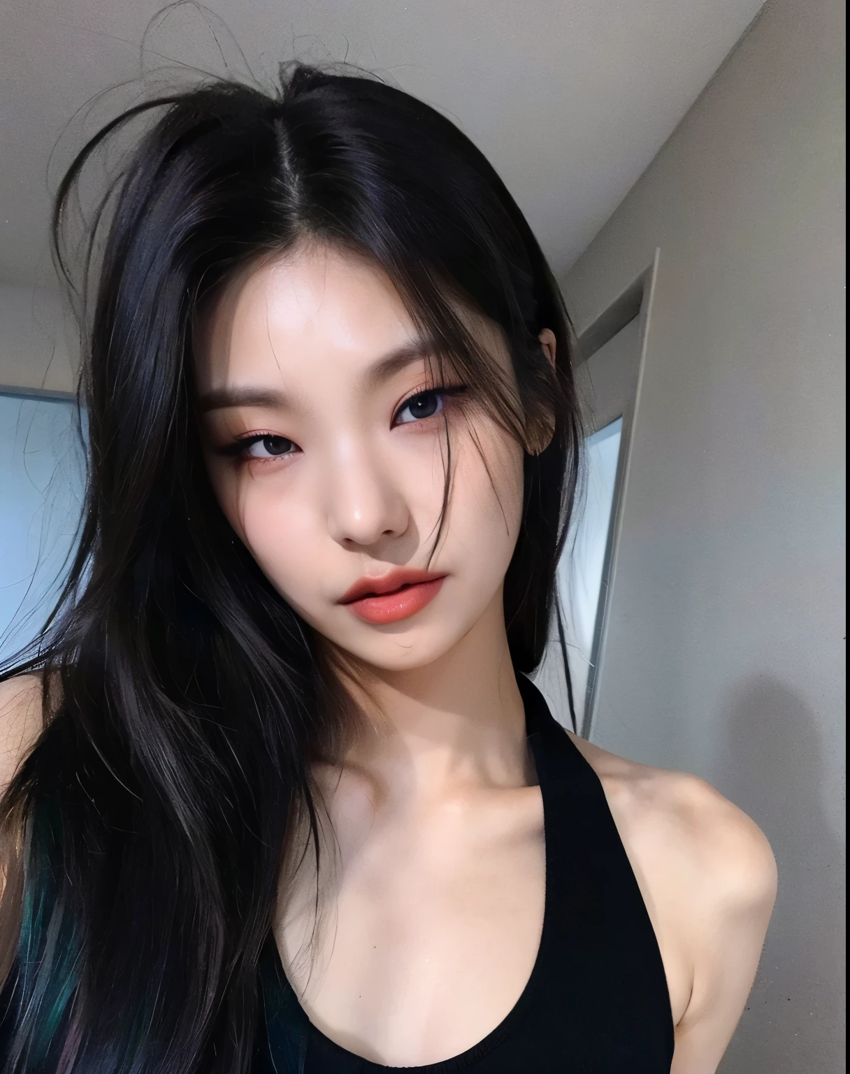 mulher arafed com cabelo preto longo vestindo uma regata preta, Hwang Yeji, Mulher sul-coreana bonita,  coreana, Hwang Yeji, Ulzzang, linda mulher coreana jovem, Yeji, mulher coreana jovem bonita, adorable and pale korean face, Grupo ITZY, Hwang Yeji, asian features