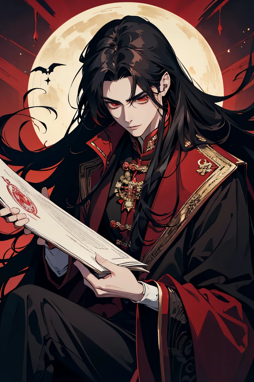 (absurdress, hight resolution, overdetalization), 1 male, grown up, cutest, tall muscular guy, wide shoulders, Detailed eyes and detailed face, beating magic, Winding flame, (Masterpiece, Side light, Fine Beautiful Eyes: 1.2), HDR, (Glowing Red Eyes)), (glowing tattoo), Handsome long-haired man, black hair, musculature, Sateen, a handsome, facing the camera, Masterpiece fool \tarot\, bard, clown, Symbolism, visual art, occultism, Universal, Vision Casting, Philosophical, Iconography, Divination by numbers, Popularity, an artistic, by Alphonse Mucha