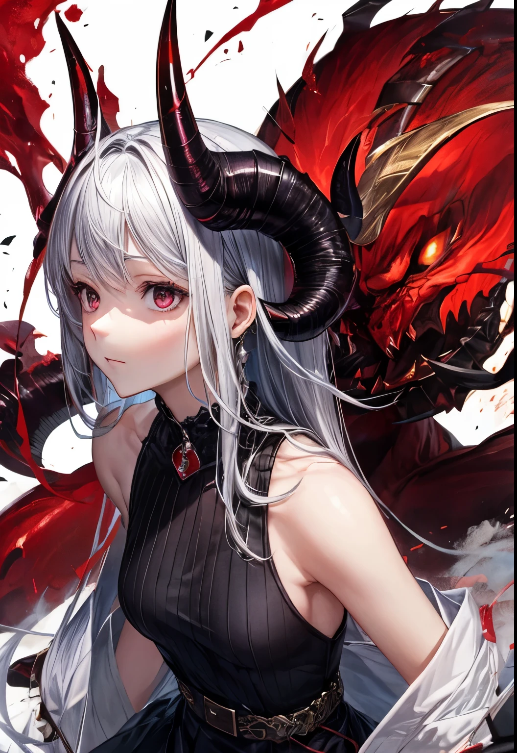 devil,woman,horn,devilの服,whole body,background,hell