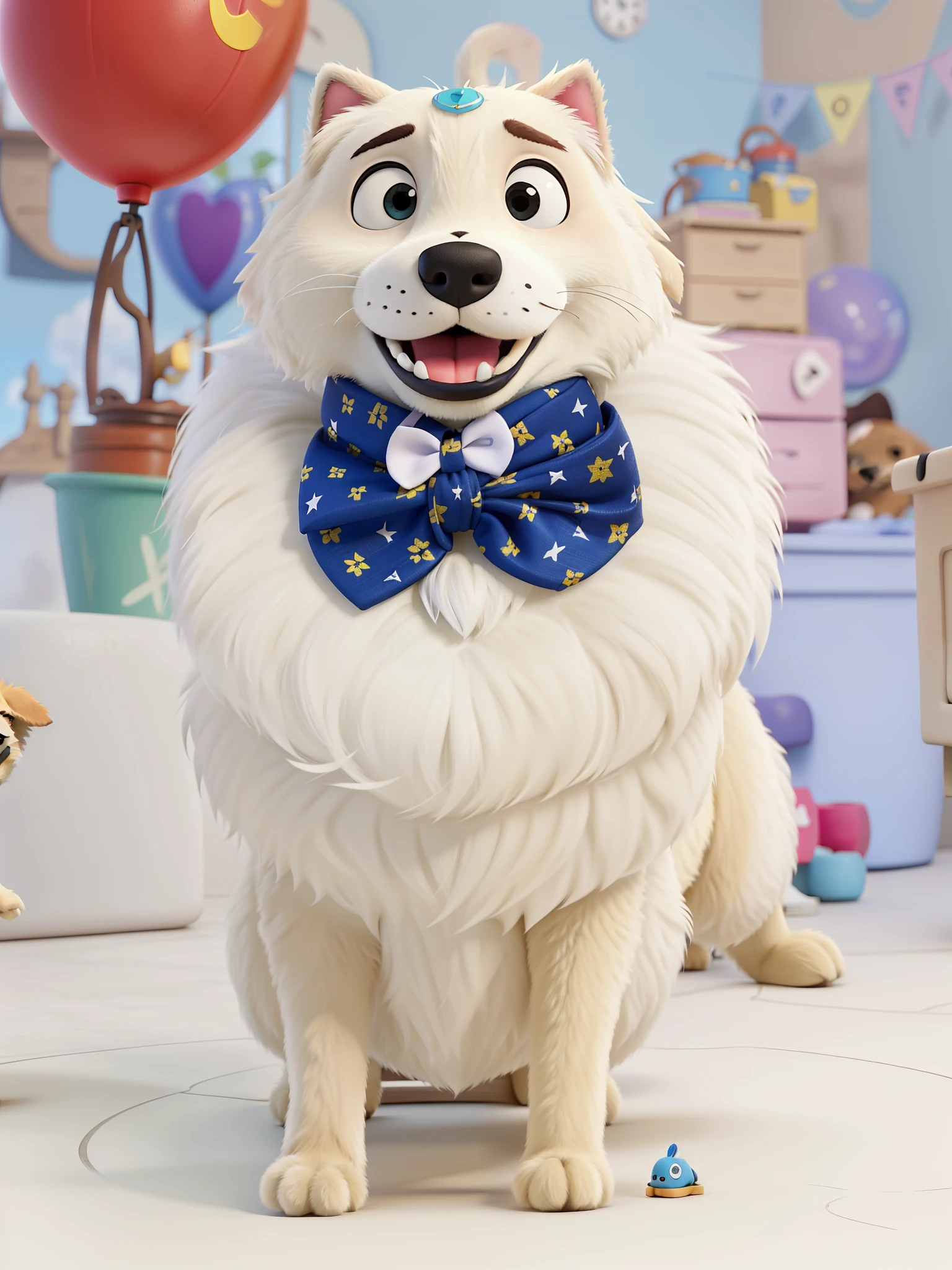 use os elementos dessa imagem com o cachorro e crie no estilo disney pixar, alta qualidade, melhor qualidade.