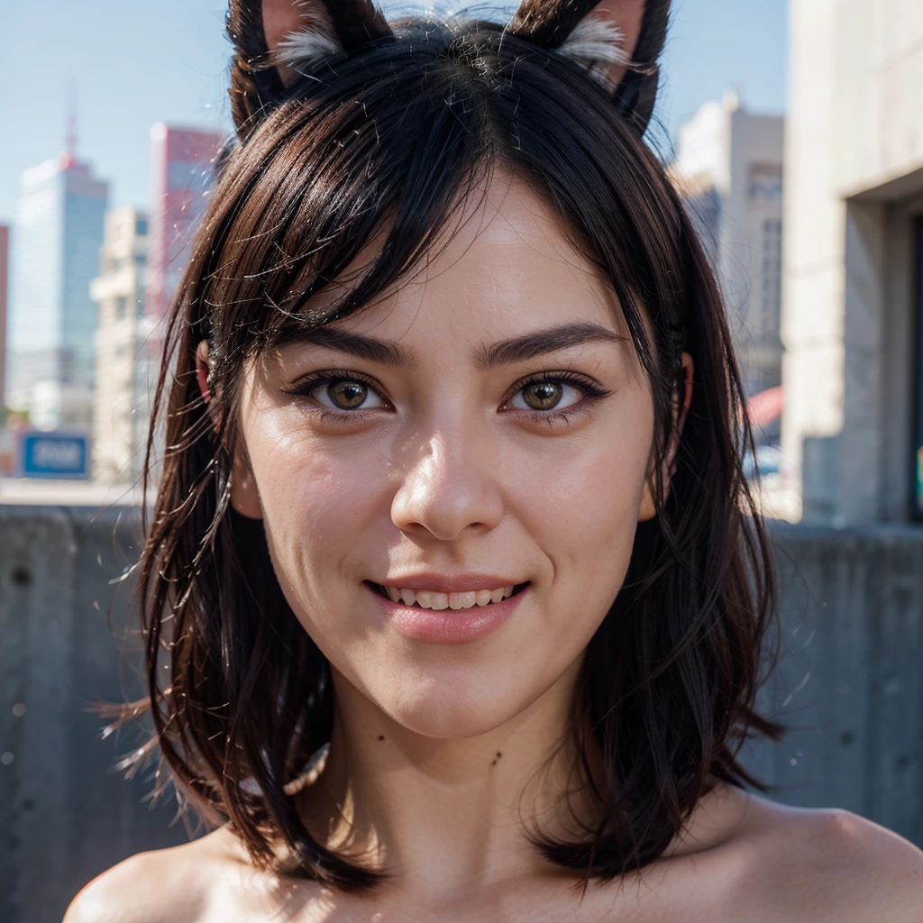 cyberpunk, full body, Starlight, Canon eos 5d mark 4, 1990'S young_woman_fox ears, Participating in a protest, Otherworldly hair, Shaggy hairstyle, Indirect light, Kodak portra 800, Amaro