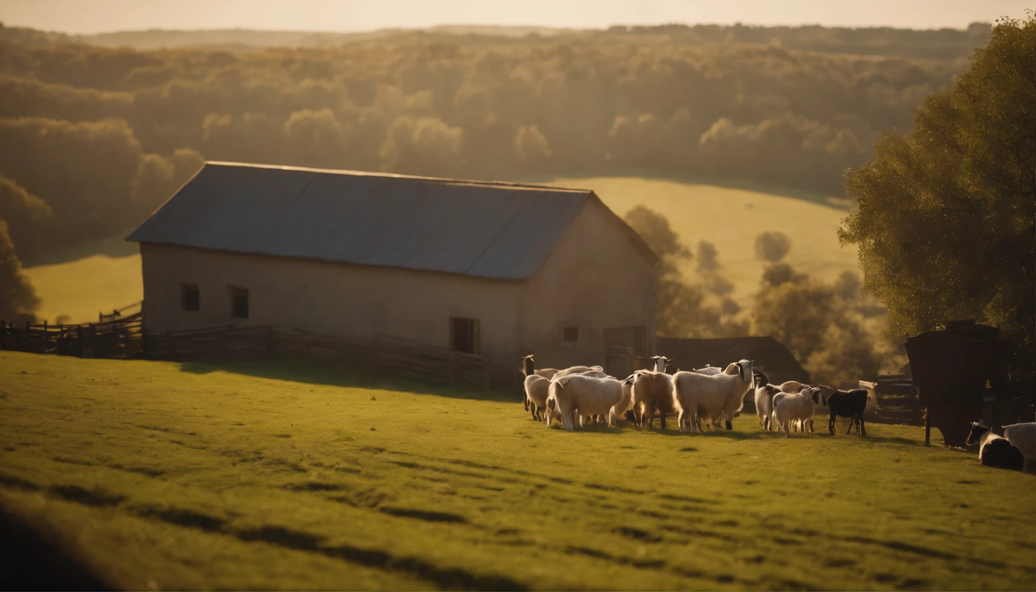 image of a farm from the above camera view with small goats,