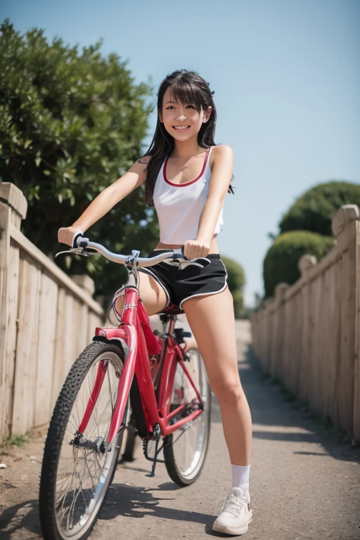 ((Completely naked))、Beauty、Full body portrait、Straddle the saddle of a bicycle