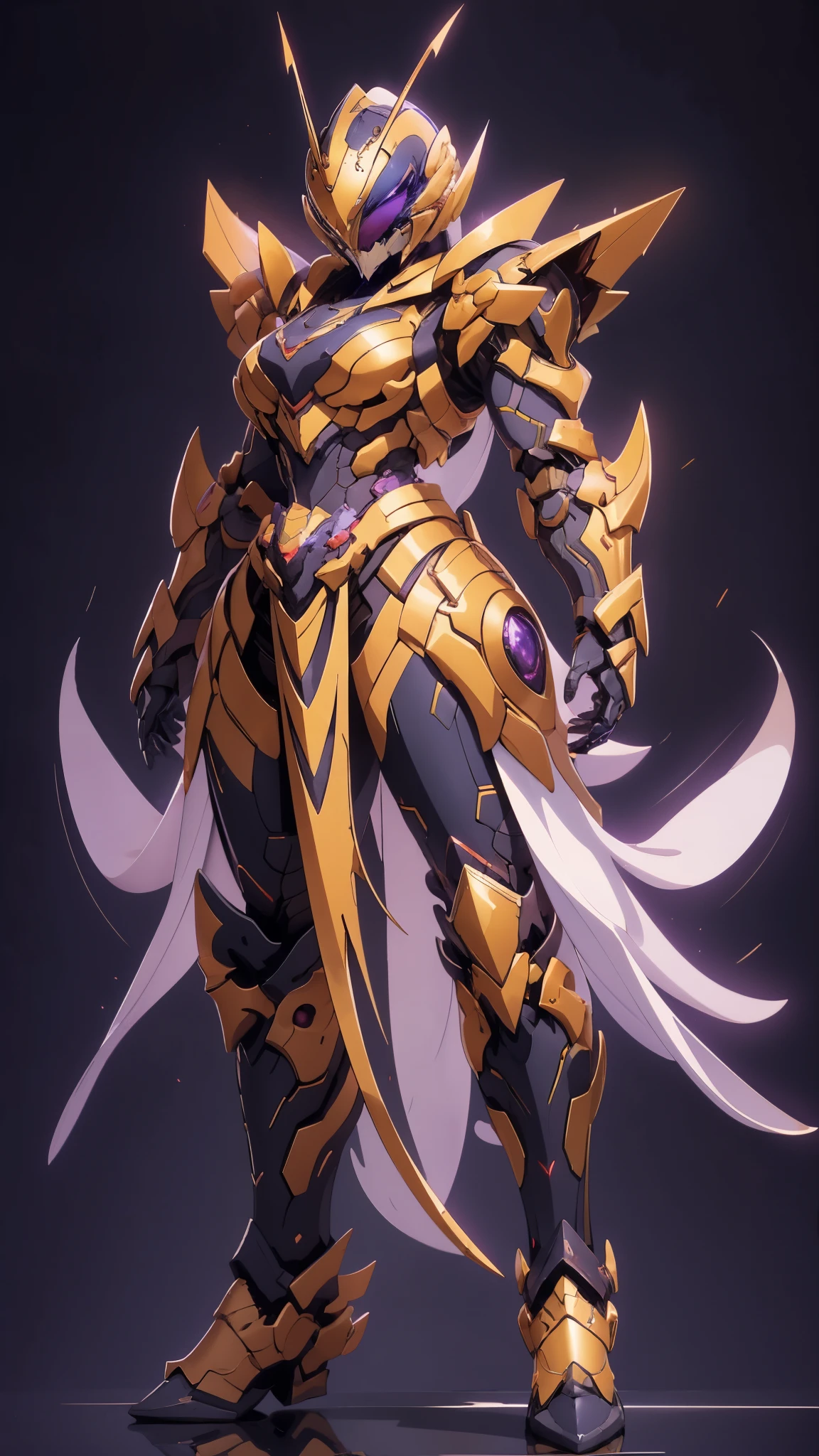 A woman adorned in fantasy-style full-body armor, a crown-concept fully enclosed helmet that unveils only her eyes, a composite layered chest plate, fully encompassing shoulder and hand guards, a lightweight waist armor, form-fitting shin guards, the overall design is heavy-duty yet flexible, ((the armor gleams with a golden glow, complemented by red and blue accents)), exhibiting a noble aura, she floats above a fantasy-surreal high-tech city, this character embodies a finely crafted fantasy-surreal style armored hero in anime style, exquisite and mature manga art style, (Queen bee mixed with Spider concept Armor, plasma, blood), ((Element, energy, elegant, goddess, femminine:1.5)), metallic, high definition, best quality, highres, ultra-detailed, ultra-fine painting, extremely delicate, professional, anatomically correct, symmetrical face, extremely detailed eyes and face, high quality eyes, creativity, RAW photo, UHD, 32k, Natural light, cinematic lighting, masterpiece-anatomy-perfect, masterpiece:1.5