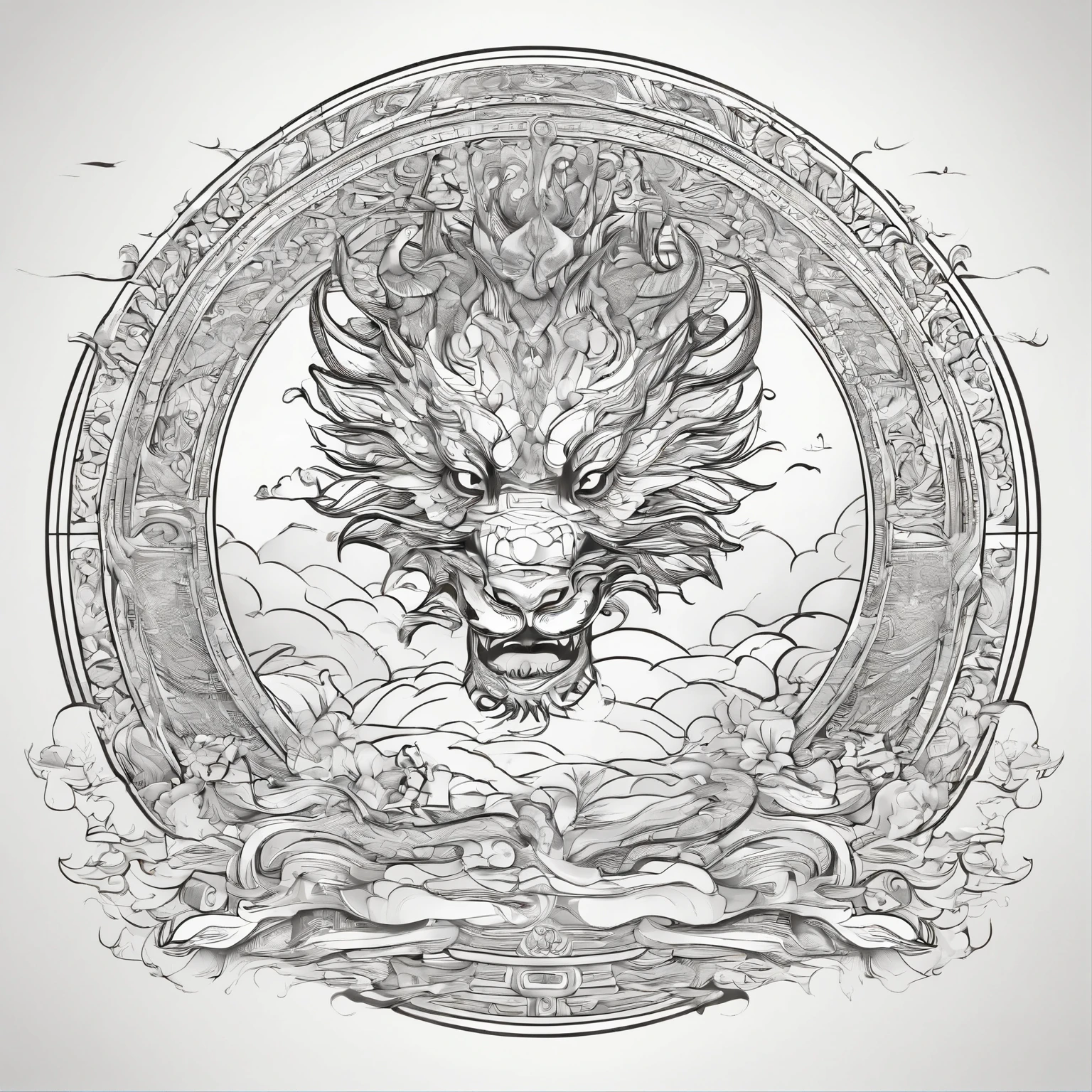a sign、​Masterpiece、(White background:1)、Golden Chinese dragon surrounded by white clouds、jinni々correct、Wind、jinni、long wavy figure、fangs、upper part of body、fantasy、myth、high quality、Very detailed、​Masterpiece、epic、particle effects、dynamic effect