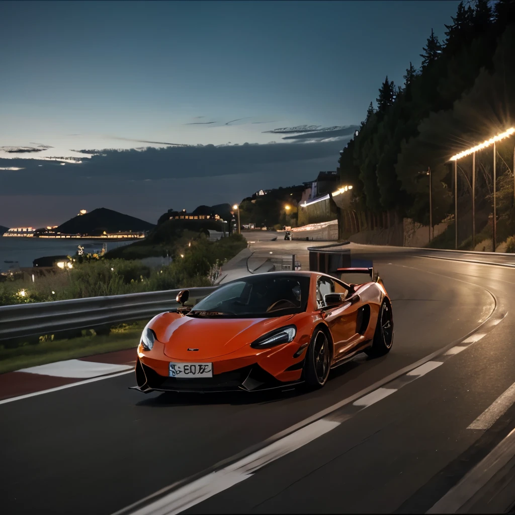 mclaren in 300km/hr speed,4k snapshot, summer time, at night