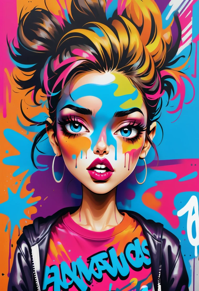 Graffiti caricatures，fashion poster, A sign that says the word，openness and discretion, Messy but organized,Bright colors、Strong contrast,simple, direct and brutal,personalization and expression