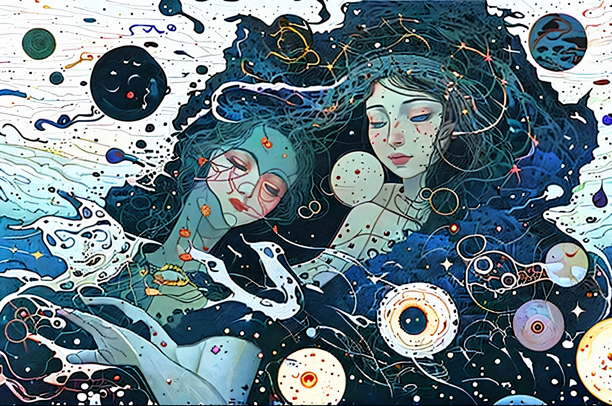 Diving Into The Ether Flowing with The Eternal Soul Through Vibration of love, everything is connected, Flowing energy, Spiritual, divine, dreamlike, cosmic, concept art, mind blowing, feminine beauty, god, pineal gland, dreamlikeart