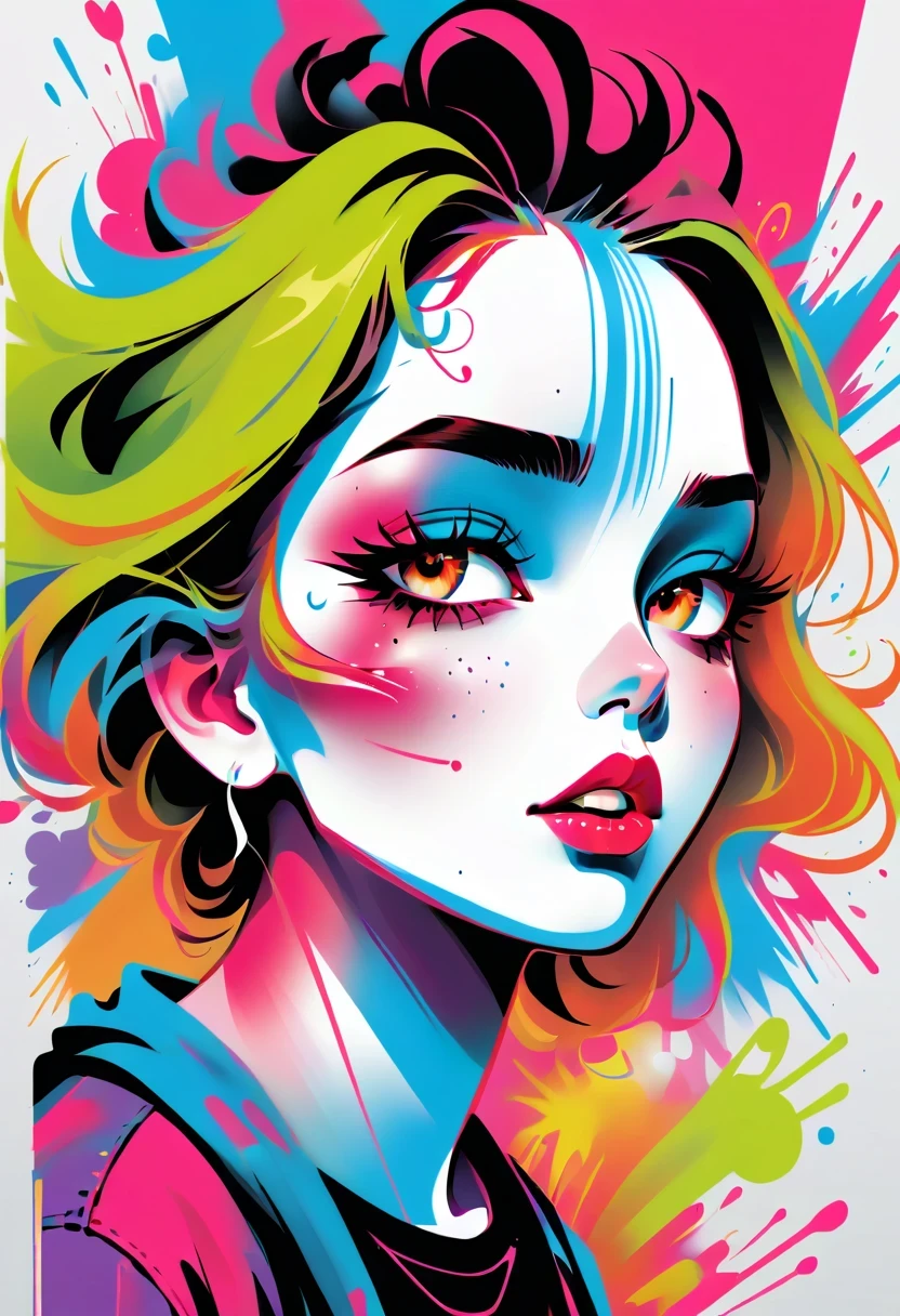 Graffiti caricatures，fashion poster, openness and discretion, Messy but organized,Bright colors、Strong contrast,simple, direct and brutal,personalization and expression