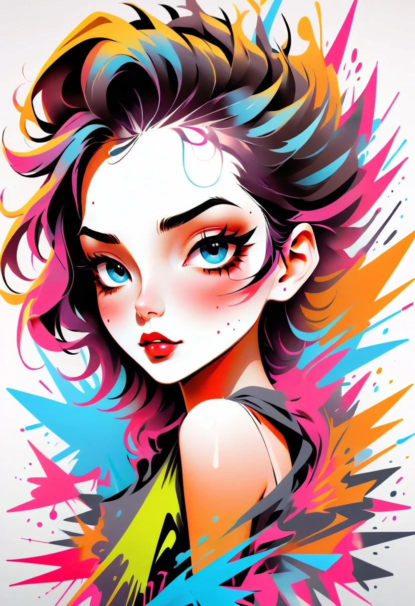 Graffiti caricatures,fashion poster, openness and discretion, Messy but organized,Bright colors、Strong contrast,simple, direct and brutal,personalization and expression