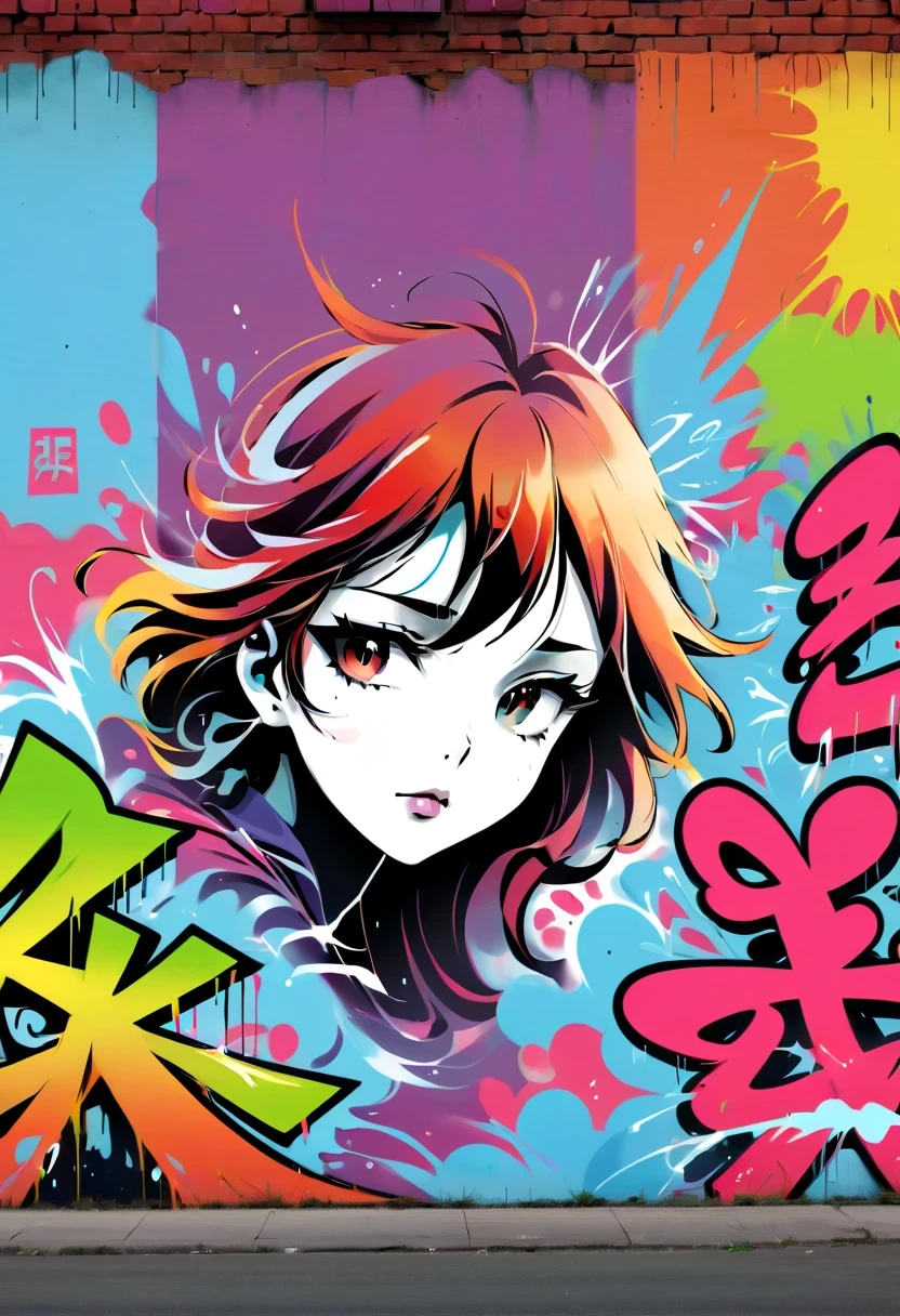 Graffiti漫画,Graffiti, wall, whole picture, High resolution and high contrast,simple,fashion poster