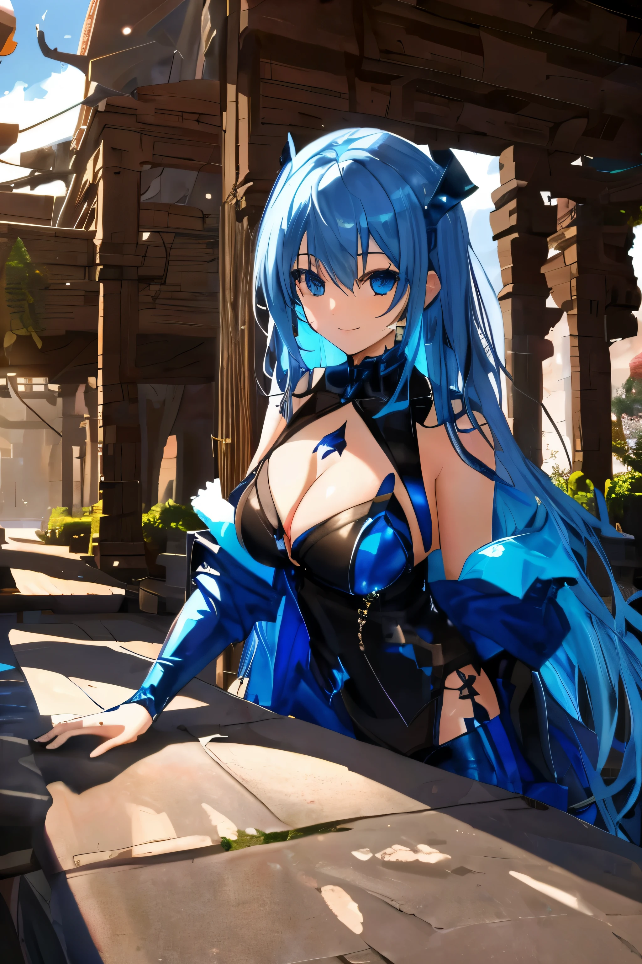 "(best quality,highres:1.2),ultra-detailed,realistic,medieval tavern,1 adventurer girl with black long hair and her big long sword,detailed eyes and face,long eyelashes,wavy hair,leather armor,vivid colors,soft lighting,crackling fireplace,wooden tables and chairs,wine barrels,dark atmosphere,mugs of frothy beer,candlelit ambiance,smoke-filled room,playing cards on the table,large tapestries on the walls,stone walls and wooden beams,flaming torches,thick wooden door"