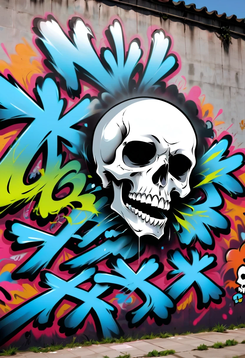 Graffiti漫画,Graffiti, wall, whole picture, High resolution and high contrast,simple,Skull logo