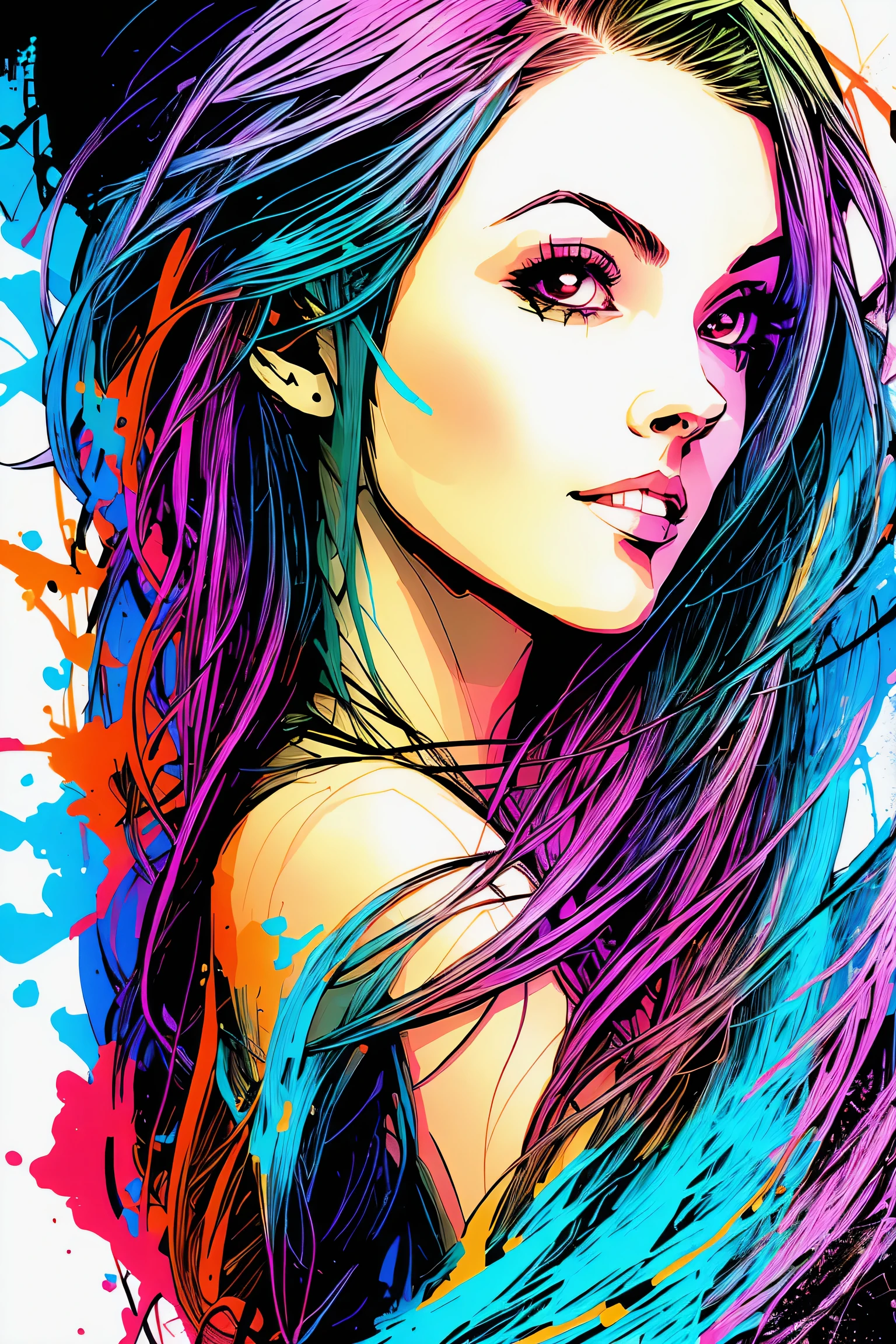 nvinkpunk, 1 italian girl, masterpiece, best quality, (smiley face), comics，Graffiti，rich and colorful，Award-winning, (high detail), sharp, 8k, Popular topics on artstationh, complicated