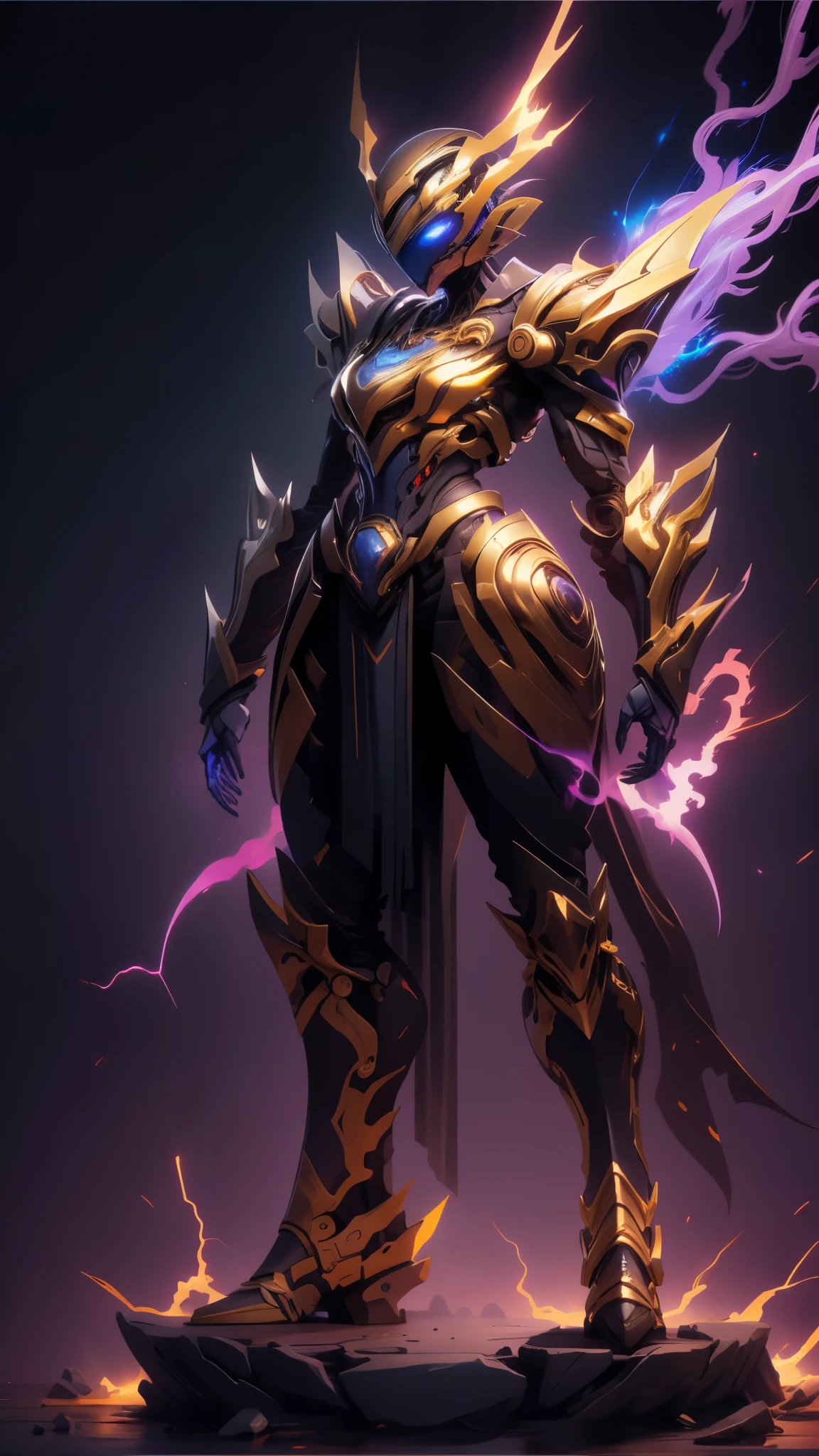 A woman adorned in fantasy-style full-body armor, a crown-concept fully enclosed helmet that unveils only her eyes, a composite layered chest plate, fully encompassing shoulder and hand guards, a lightweight waist armor, form-fitting shin guards, the overall design is heavy-duty yet flexible, ((the armor gleams with a golden glow, complemented by red and blue accents)), exhibiting a noble aura, she floats above a fantasy-surreal high-tech city, this character embodies a finely crafted fantasy-surreal style armored hero in anime style, exquisite and mature manga art style, (Queen bee mixed with Spider concept Armor, plasma, blood), ((Element, energy, elegant, goddess, femminine:1.5)), metallic, high definition, best quality, highres, ultra-detailed, ultra-fine painting, extremely delicate, professional, anatomically correct, symmetrical face, extremely detailed eyes and face, high quality eyes, creativity, RAW photo, UHD, 32k, Natural light, cinematic lighting, masterpiece-anatomy-perfect, masterpiece:1.5