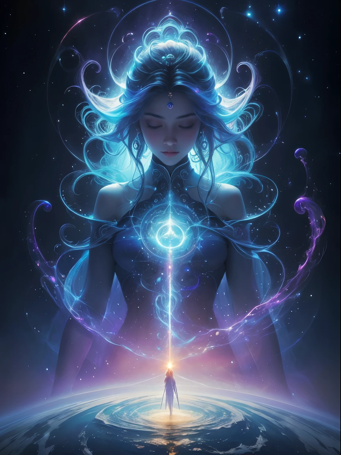 (Best quality,A high resolution:1.2),Beautiful masterpiece:1.2, Human creativity and the eternal soul flow together in an ethereal realm, interconnectedness, flowing energy, Spiritual, like a dream, cosmic, concept-art, awe-inspiring, Sankta, Pineal gland, Surreal