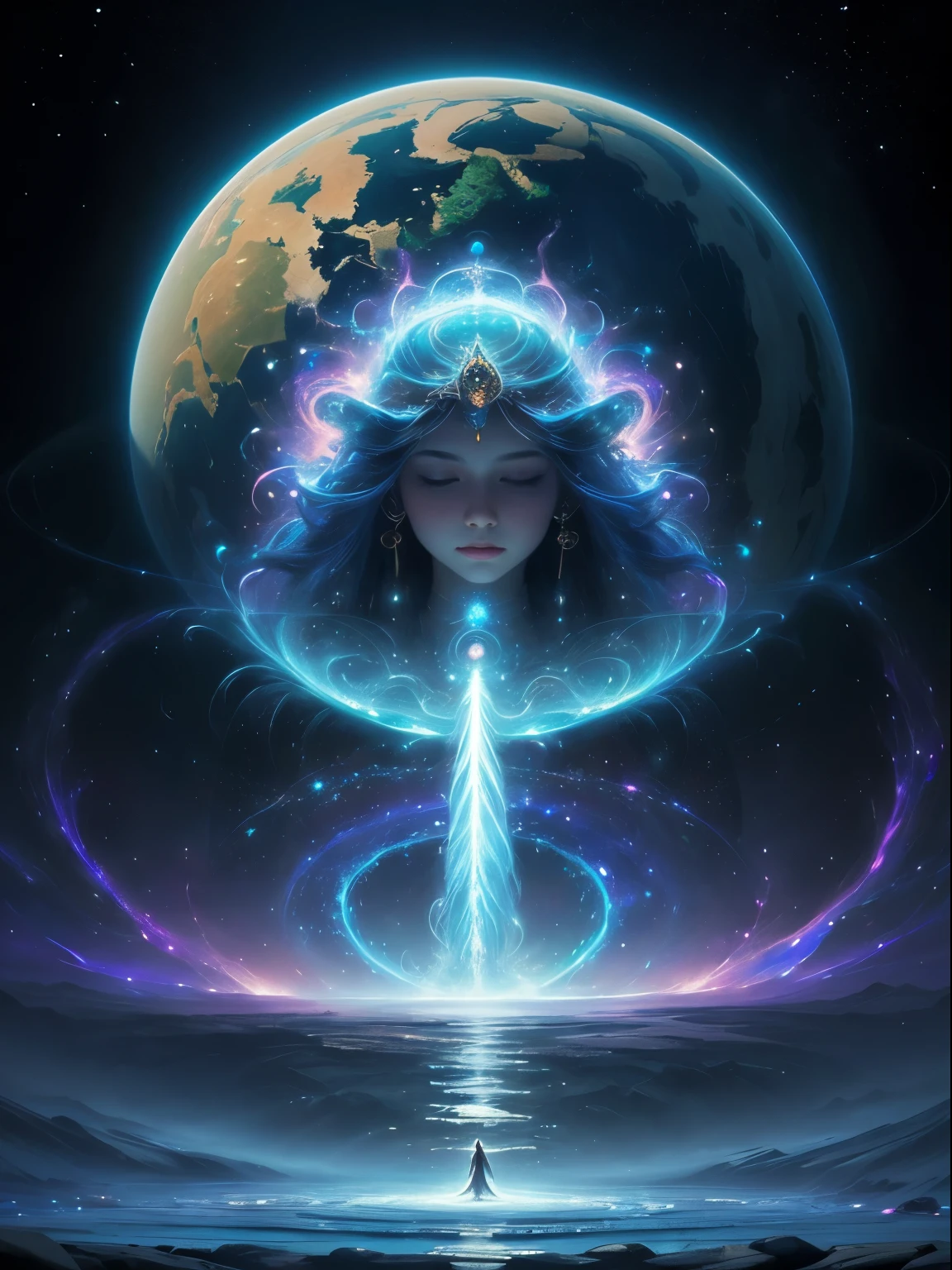 (Best quality,A high resolution:1.2),Beautiful masterpiece:1.2, Human creativity and the eternal soul flow together in an ethereal realm, interconnectedness, flowing energy, Spiritual, like a dream, cosmic, concept-art, awe-inspiring, Sankta, Pineal gland, Surreal