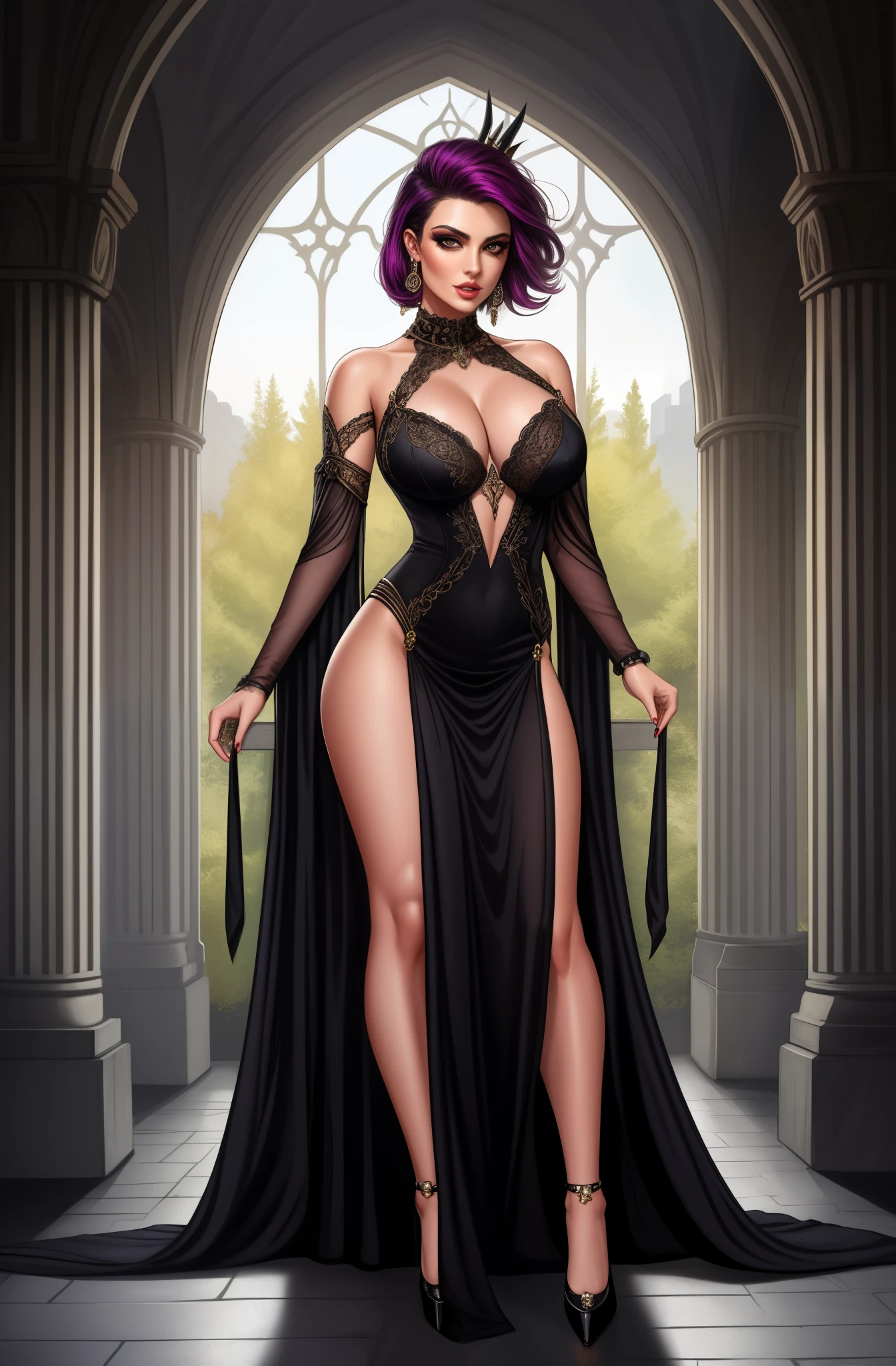 punk sorceress, long dress, leg slit,