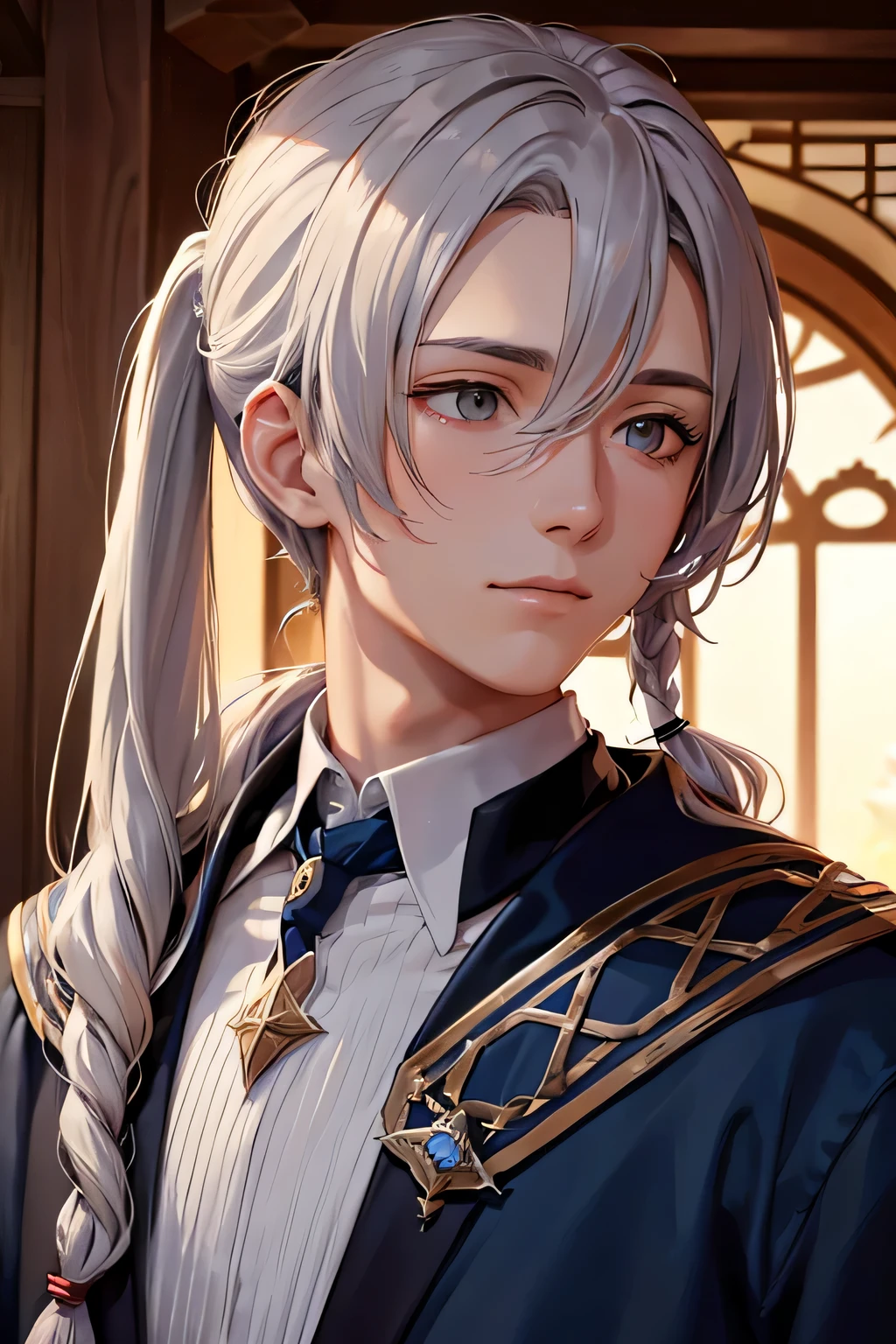 1 boy, long hair ponytail, wizards, medieval, close up