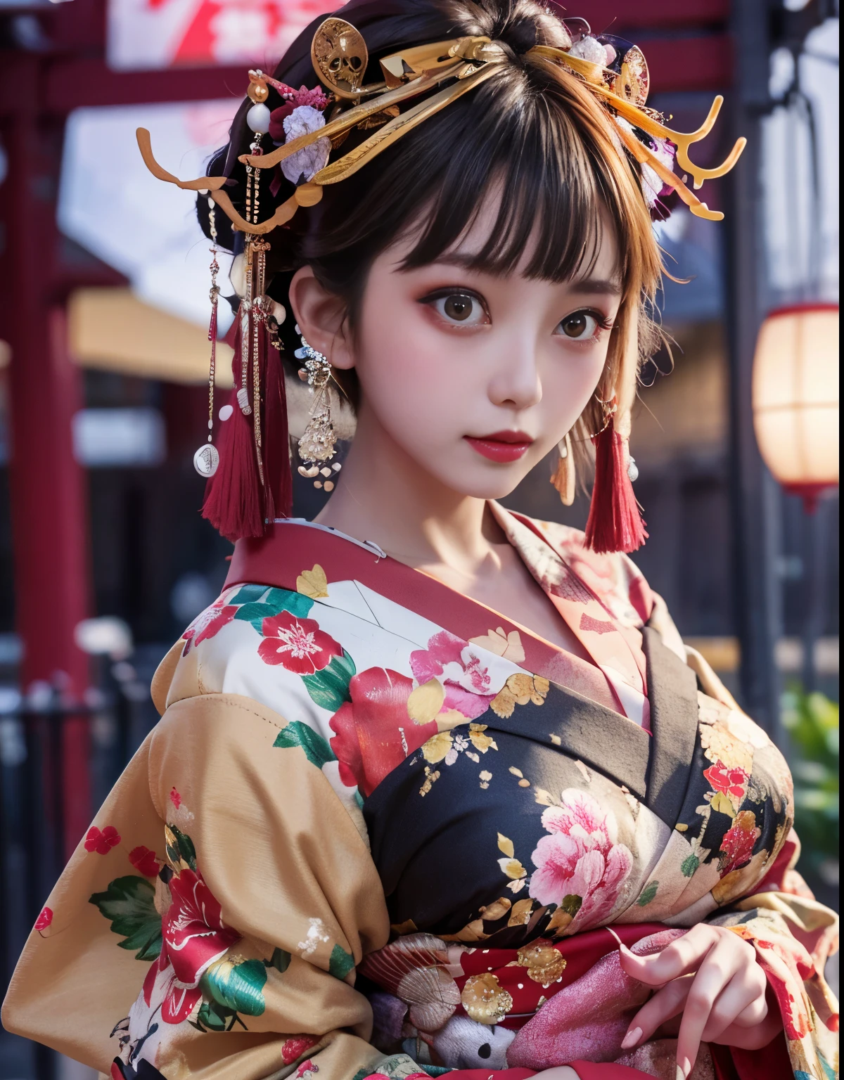 4k, masterpiece, High resolution, disorganized,Natural volumetric lighting and best shadows, 笑face,deep い is written in the depth of the world,soft delicate beautiful attractive face, beautiful edge courtesan_woman, a woman in a kimono posing for a picture  ,perfect edge courtesan_face,perfect edge courtesan_body,edgOiran_compensate,edgOiran_hairstyle