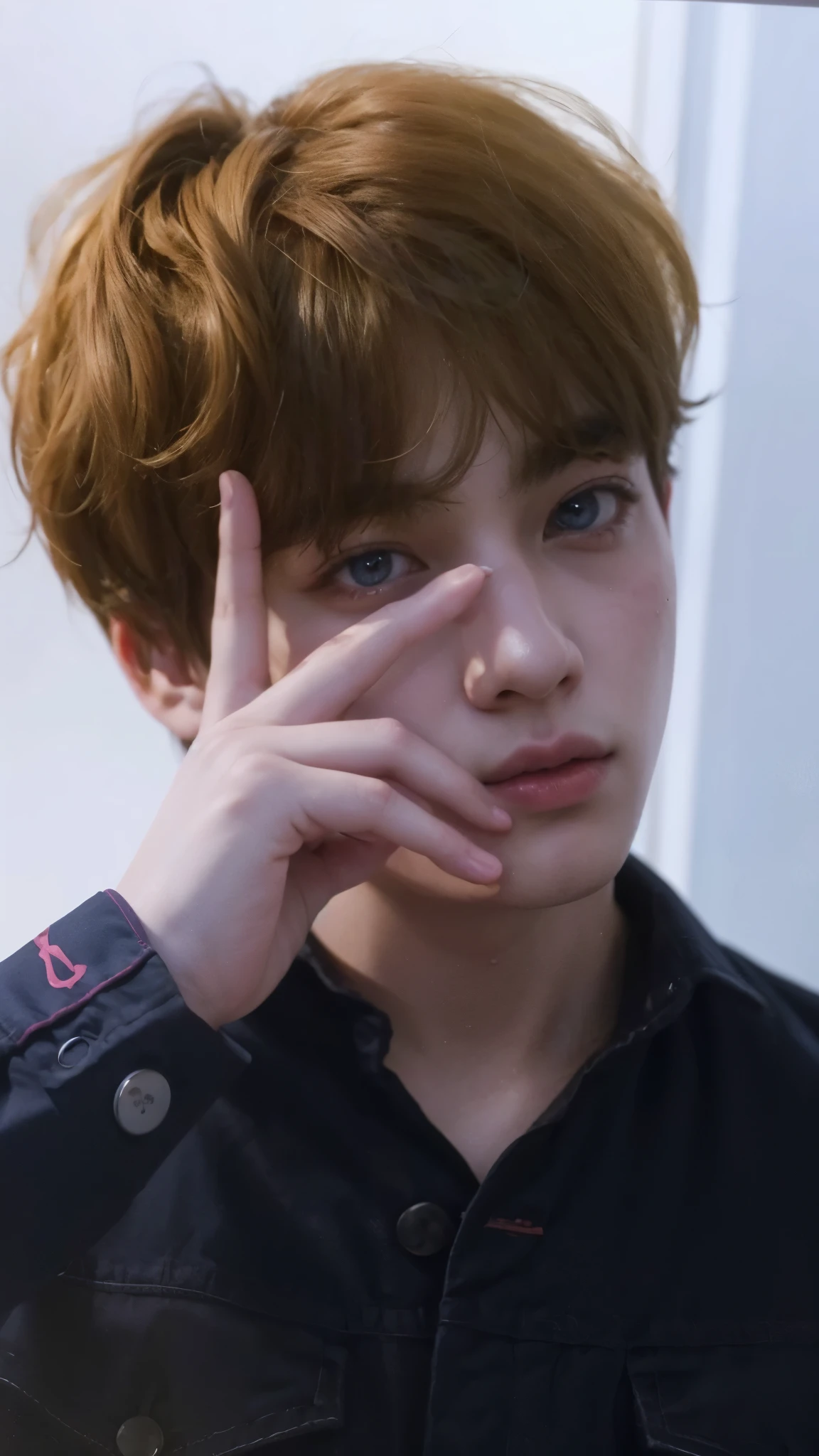 um close up de uma pessoa com uma camisa azul e uma camisa preta, Kim Taehyung, V of bts, taehyung, taehyubg kim, hyung tae, tae , taken at the beginning of 2020, taehyung kim, profile picture with headshot, your eyes seem wise, young pale angel, handsome prince, v bts, adorable and pale korean face