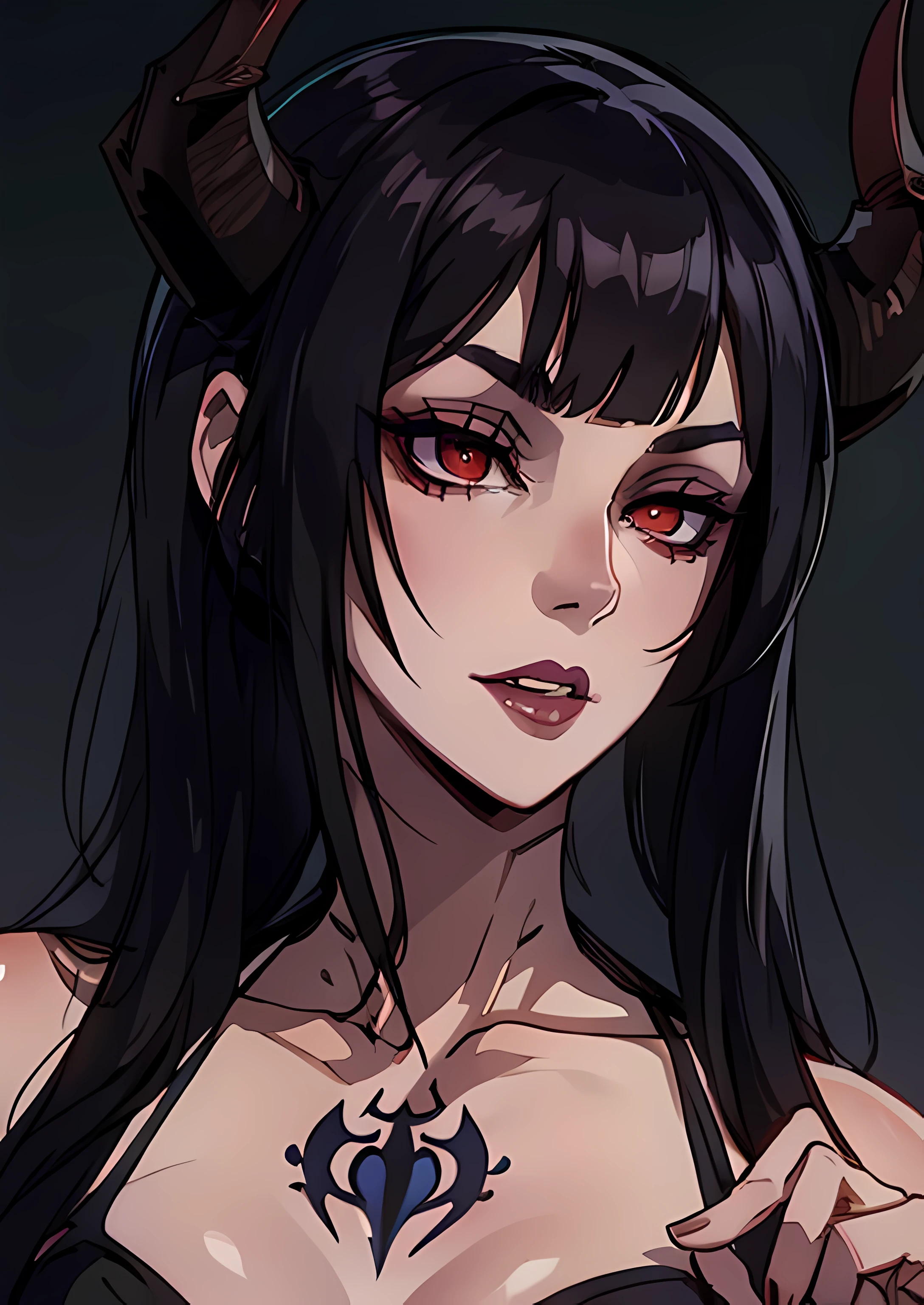 masterpiece, best quality, Eliza, vampire, face portrait, beautiful, horns