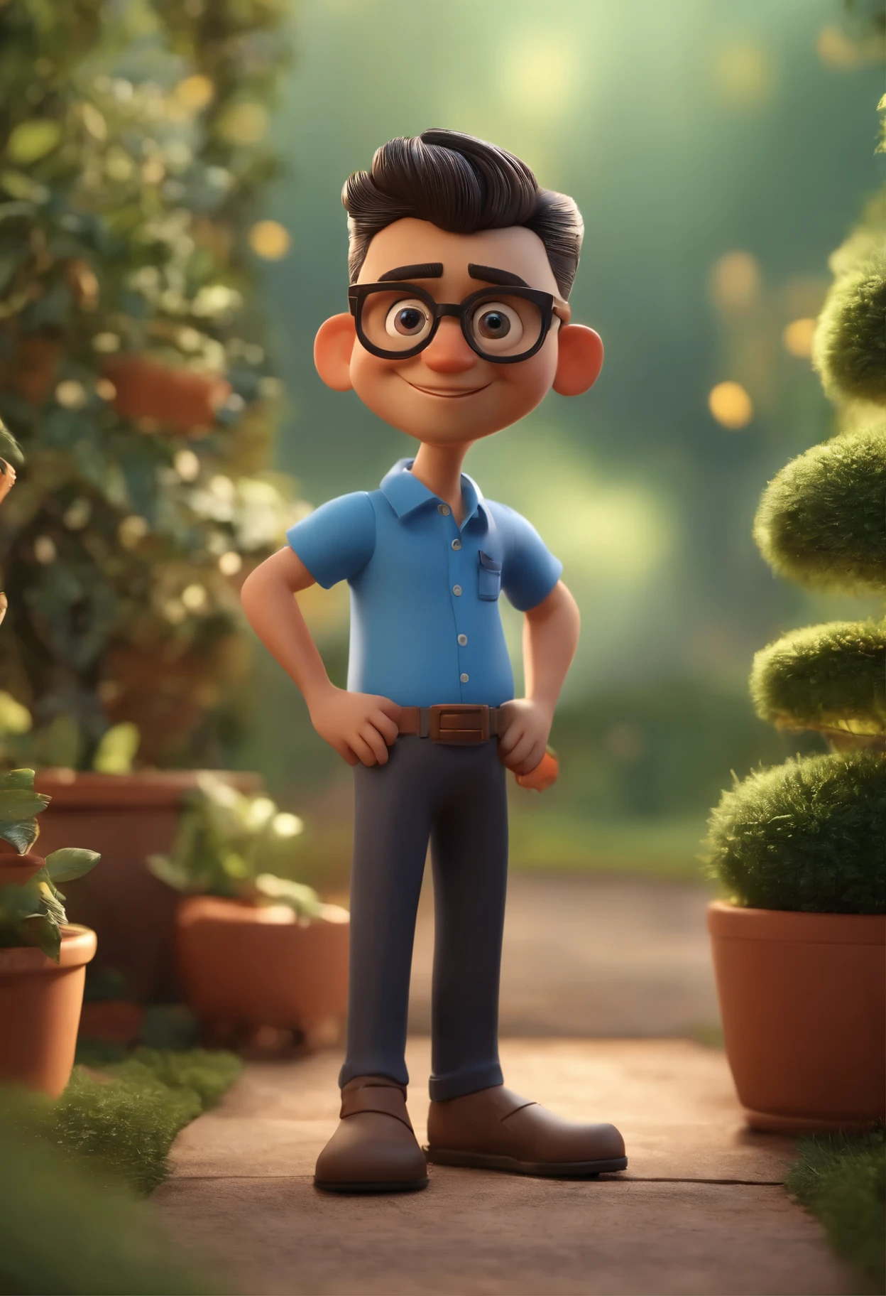 Cartoon character of a man with black glasses and a blue shirt, animation character, Caractere estilizado, animation style rendering, 3D estilizado, Arnold Maya render, 3 d render stylized, toon render keyshot, Personagem 3D, Personagem 3D, 3d rendering stylized, 3 d character render, personagem de desenho animado, Personagem de close up, Pose de personagem,  (Estilo Pixar) (master part:1.2) (Bokeh) (best quality) (pele detalhada) (textura detalhada) (8k) (argila) (Cinematic lighting) (sharp focus