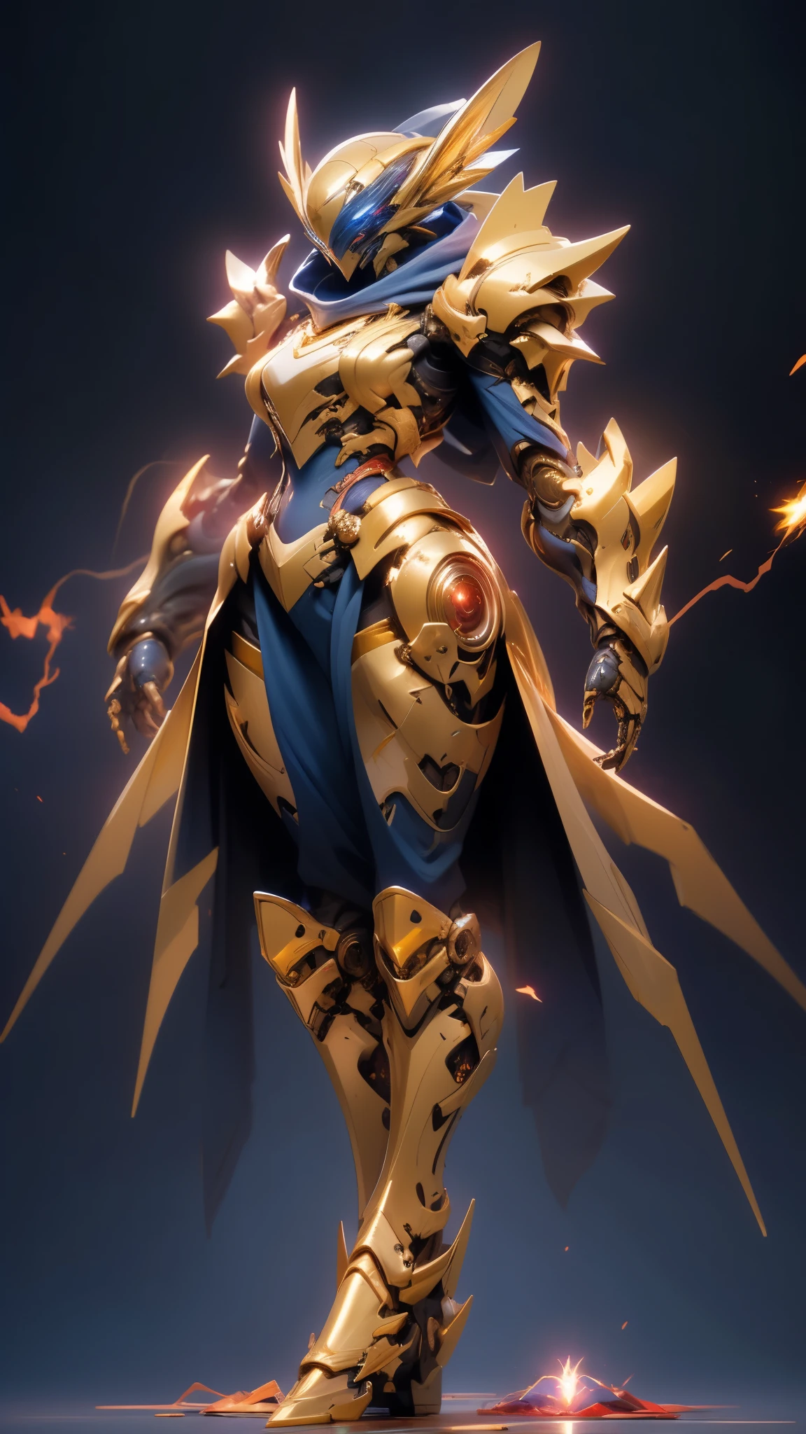 A woman adorned in fantasy-style full-body armor, a crown-concept fully enclosed helmet that unveils only her eyes, a composite layered chest plate, fully encompassing shoulder and hand guards, a lightweight waist armor, form-fitting shin guards, the overall design is heavy-duty yet flexible, ((the armor gleams with a golden glow, complemented by red and blue accents)), exhibiting a noble aura, she floats above a fantasy-surreal high-tech city, this character embodies a finely crafted fantasy-surreal style armored hero in anime style, exquisite and mature manga art style, (Queen bee mixed with Spider concept Armor, plasma, blood), ((Element, energy, elegant, goddess, femminine:1.5)), metallic, high definition, best quality, highres, ultra-detailed, ultra-fine painting, extremely delicate, professional, anatomically correct, symmetrical face, extremely detailed eyes and face, high quality eyes, creativity, RAW photo, UHD, 32k, Natural light, cinematic lighting, masterpiece-anatomy-perfect, masterpiece:1.5