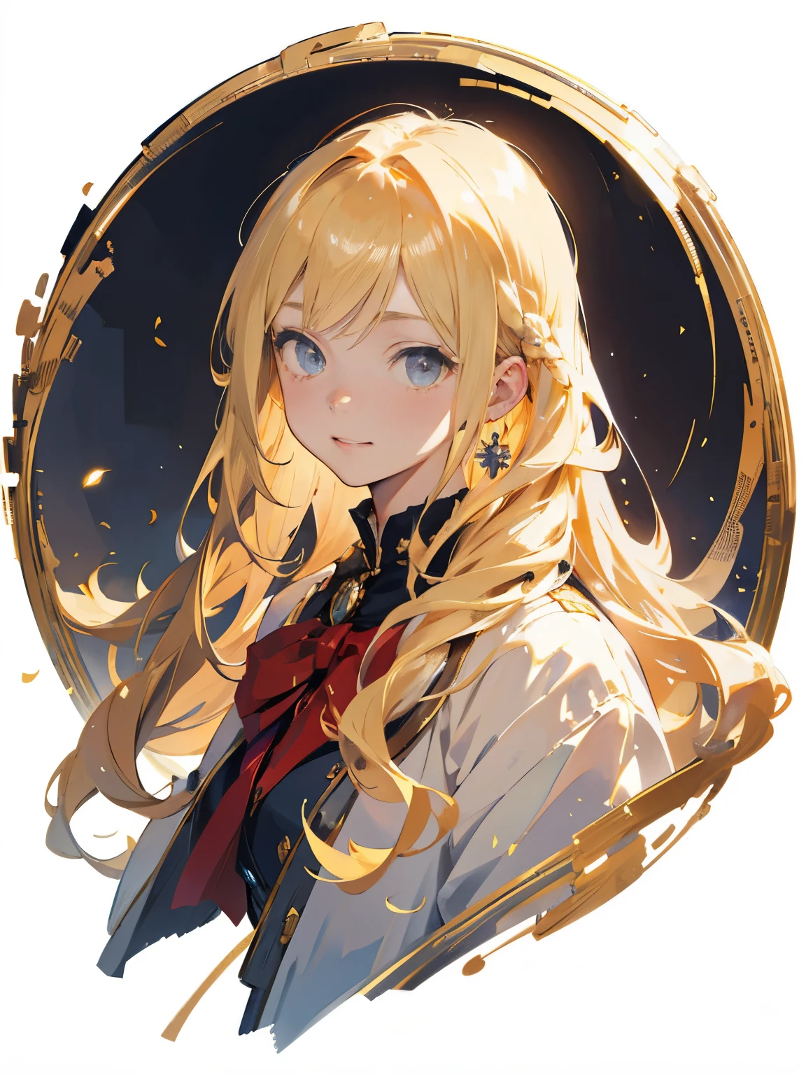 long hair, Princess Haircuts, blonde hair, Bree Eyes, happy girl, cool girl, high school girl, royal, portrait, aristocratic clothes, Peaceful girl