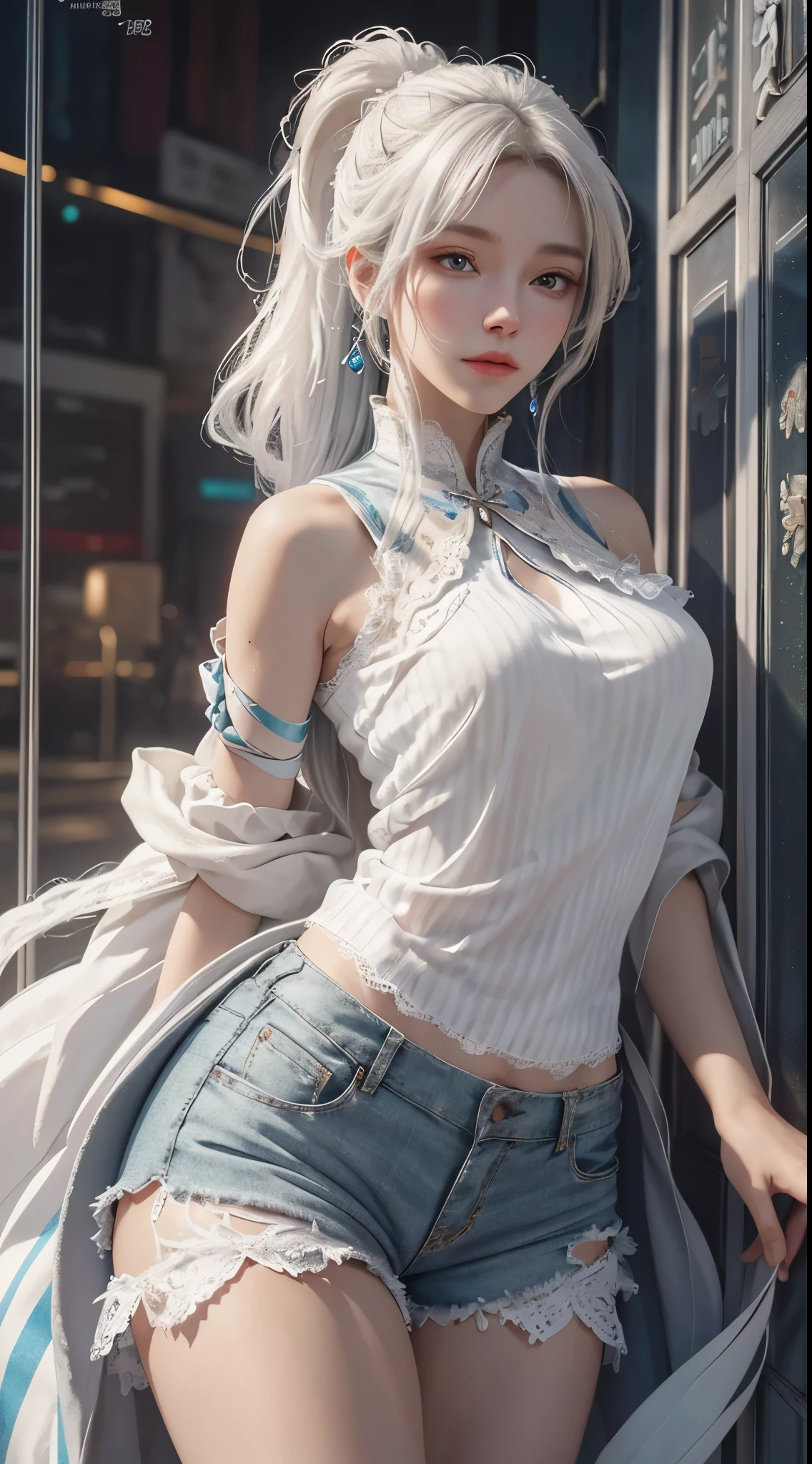 Woman in light shirt and black shorts posing [4K digital art]!!, trending on CGSTATION, photorealistic anime girl rendering, ultra-realistic images, smooth anime CG art, photorealistic art style, photorealistic perfect body, trending on CGSTATION, Wearing white shirt, elegant and realistic art style digital art, smiling face, no underwear,