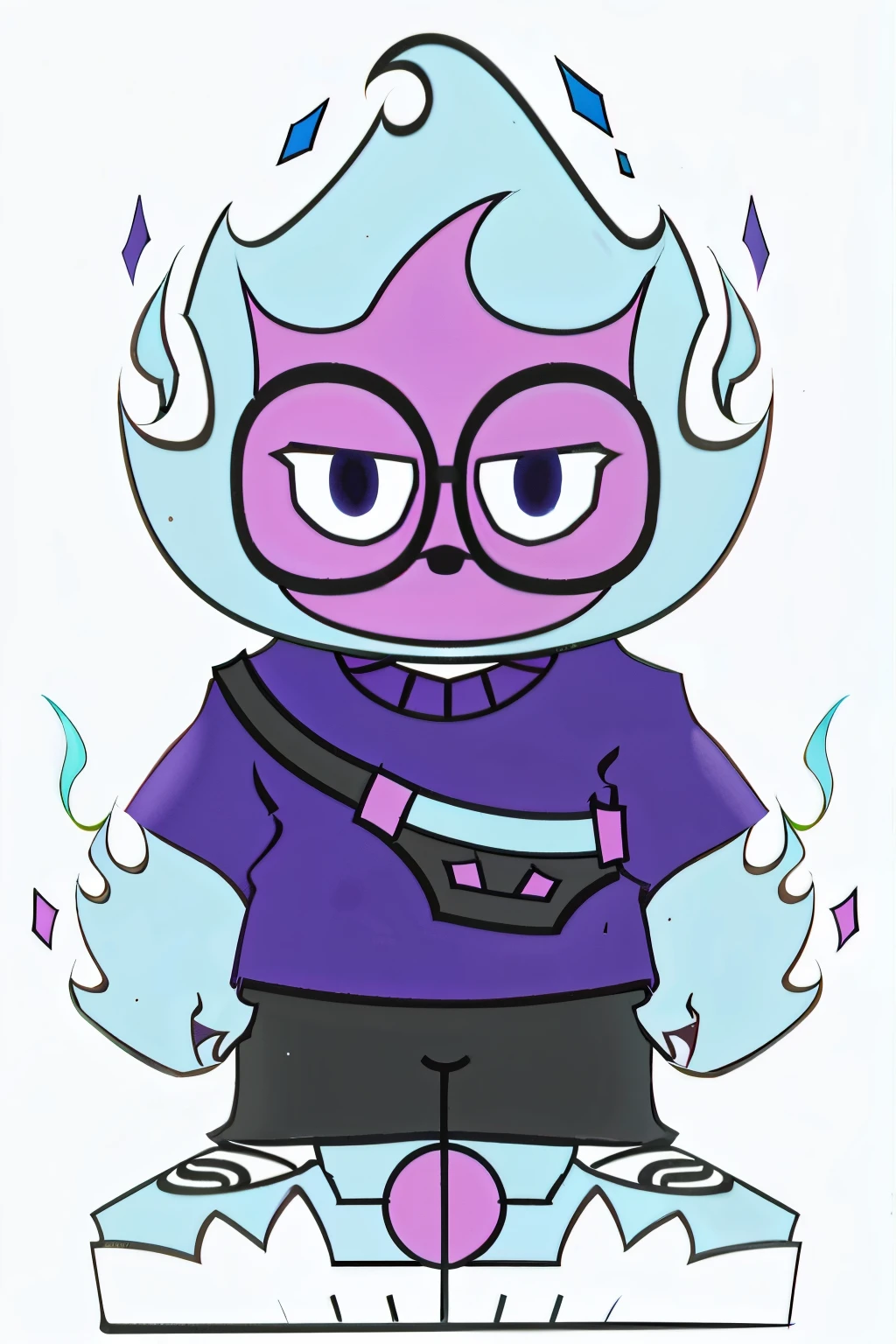 a cartoon character with glasses and a purple shirt, esse personagem tem criocinese, aura maligna, arte oficial do personagem, estilo steven universo, &quot;Whoah, the prismatic person, black demon blue purple, personagem mesclado, John Egberto, retrato de personagem meu, demon boy, single character full body, Estilo varguyart, elegant dream demon, gothic bubble