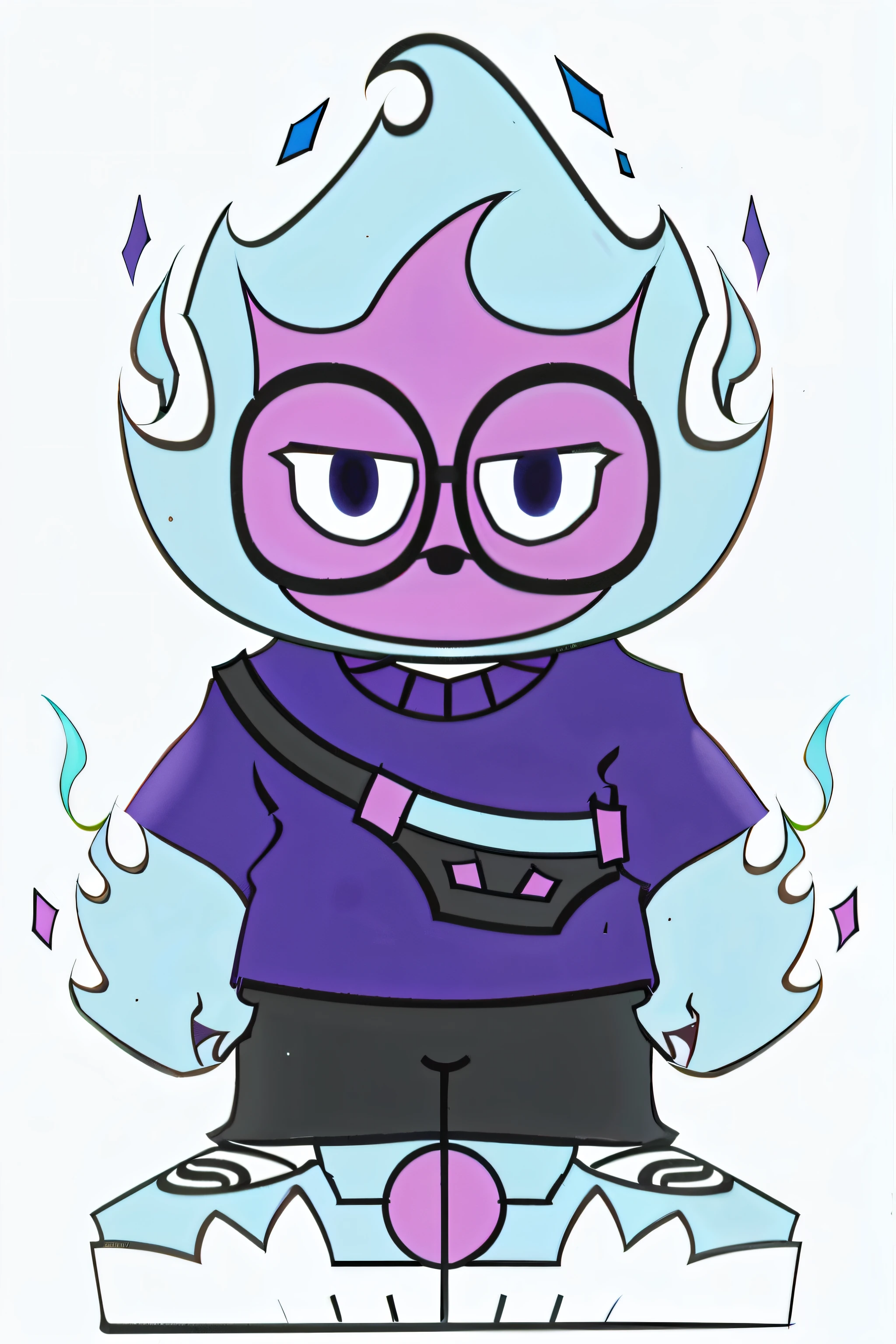 a cartoon character with glasses and a purple shirt, esse personagem tem criocinese, aura maligna, arte oficial do personagem, Steven Universo Estilo, &price;Uau, the prismatic person, black demon blue purple, personagem mesclado, John Egberto, retrato de personagem meu, demon boy, single character full body, Estilo varguyart, elegant dream demon, gothic bubble