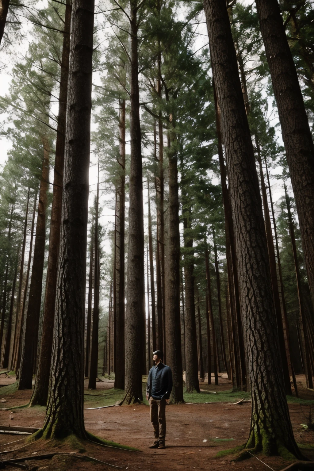 Highscale portrait of man standing in woods. 30 years old