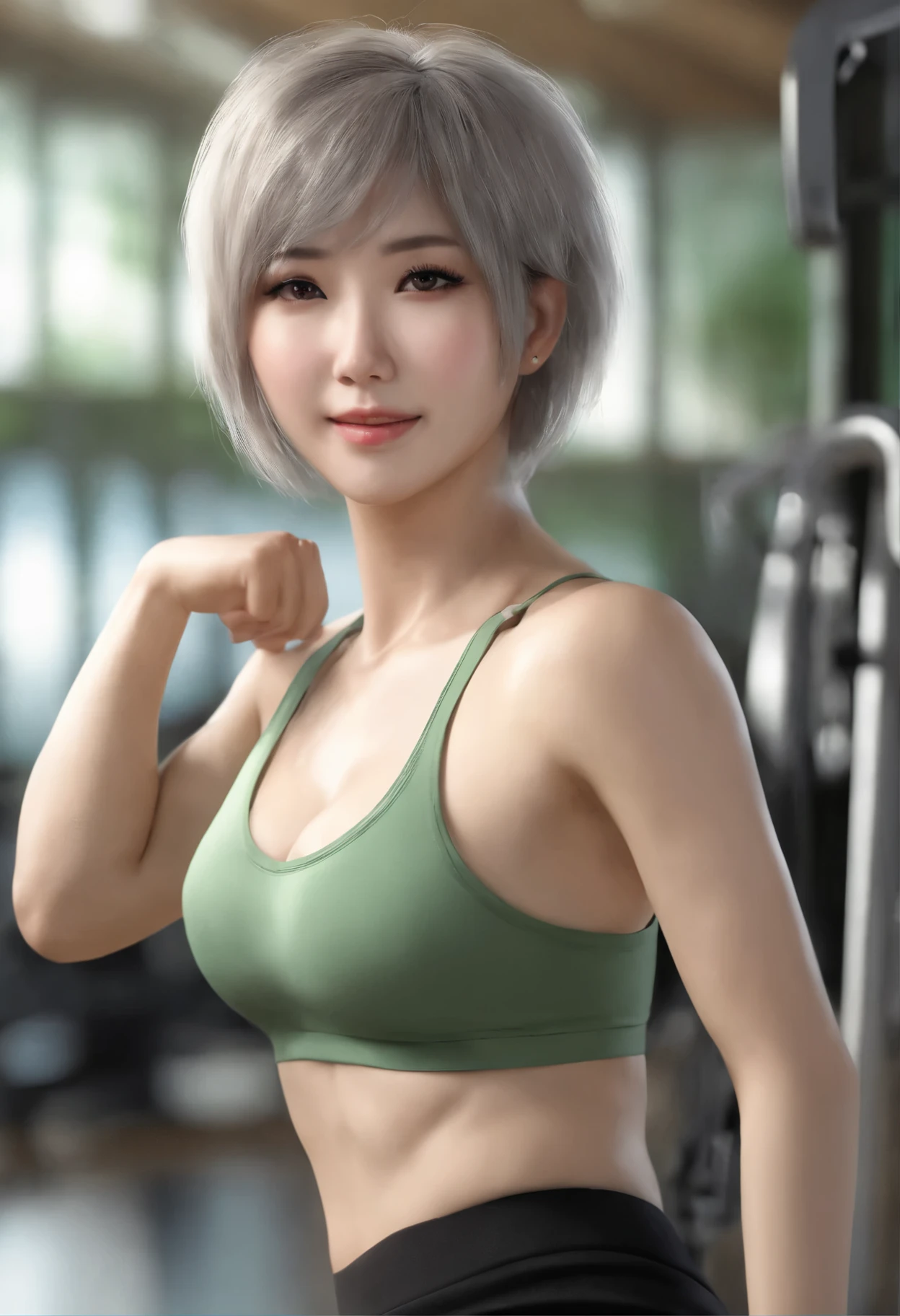 highest quality, High resolution, photo shoot, (realistic:1.4), 1 Japanese female, smile, sweaty, wet hair, big breasts, wet chest,
at the gym, wear gym clothes, looking at the viewer, (((tall and beautiful woman))), ((short hair)), whole body, fine eyes, detailed face, Eyes rounded, The whites of the eyes are clearly white round face beauty, Kasumi Arimura , chest emphasis