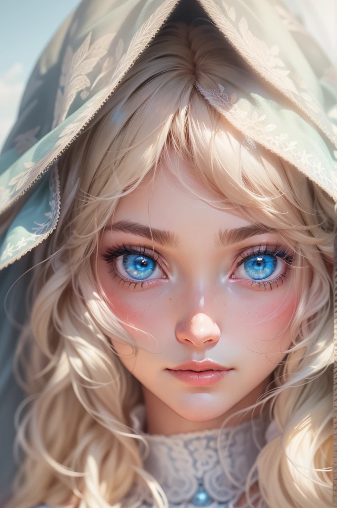Blonde woman with blue eyes and veil on head、soft portrait shot 8k、realistic beautiful face、8K portrait rendering、realistic beautiful face、beautiful realistic face、Photorealistic anime girl rendering、surreal beautiful face、8K realistic digital art、realistic digital art 4k、realistic digital art 4k、highly realistic digital art,{{{{dynamic angle whole body}}}},{{{{dynamic angle whole body}}}}