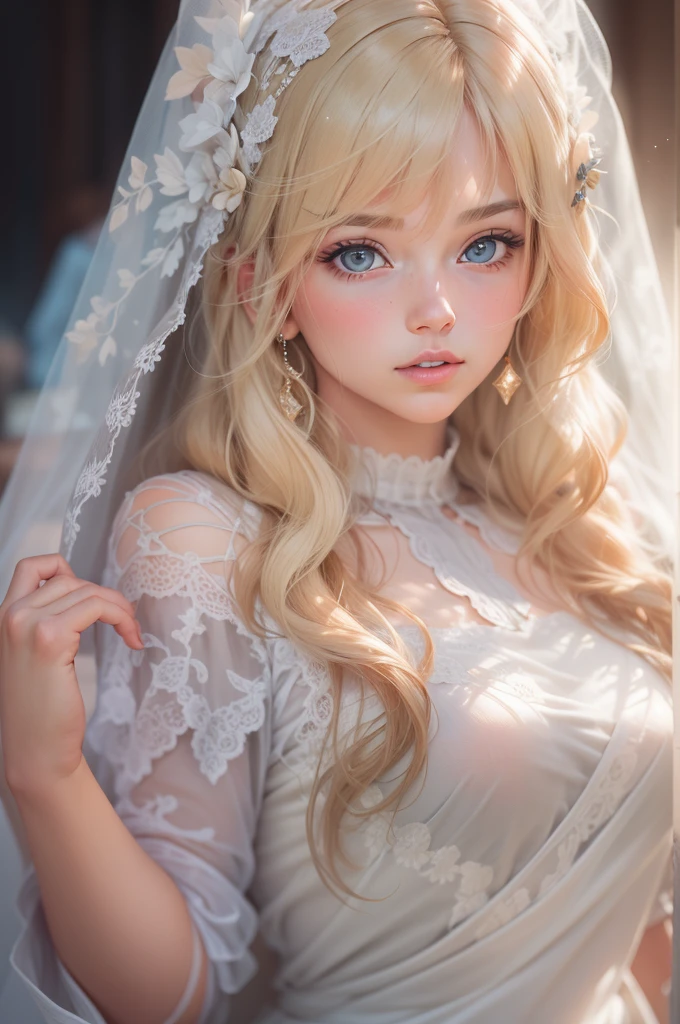 Blonde woman with blue eyes and veil on head、soft portrait shot 8k、realistic beautiful face、8K portrait rendering、realistic beautiful face、beautiful realistic face、Photorealistic anime girl rendering、surreal beautiful face、8K realistic digital art、realistic digital art 4k、realistic digital art 4k、highly realistic digital art,{{{{dynamic angle whole body}}}},{{{{dynamic angle whole body}}}}