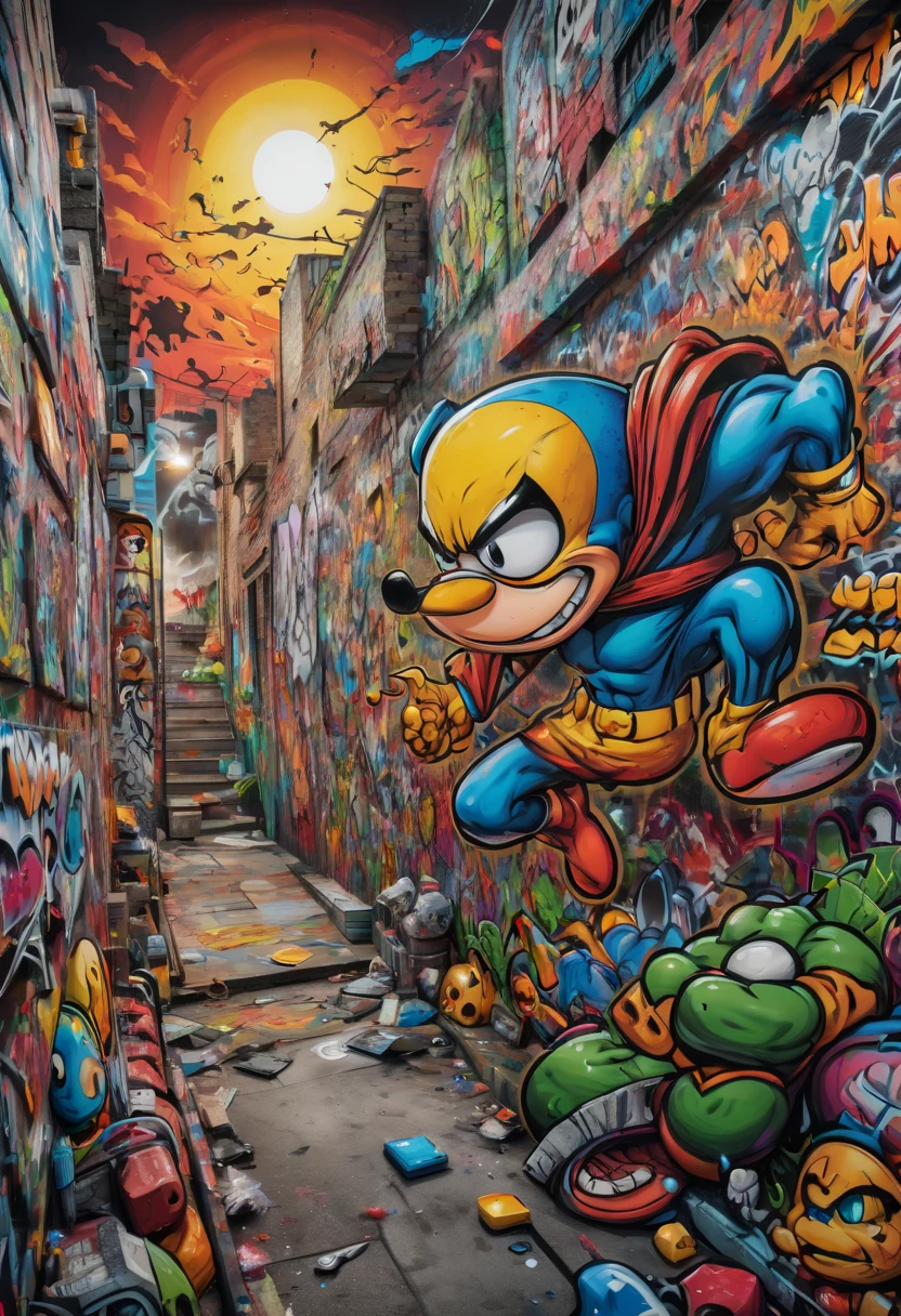 Graffiti wall, Comics, best quality, masterpiece, Representative work, official art, Professional, Ultra intricate detailed, 8k