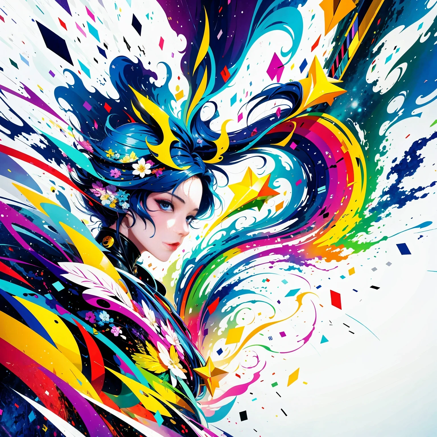 (masterpiece, best quality:1.2), Graffiti漫画,Graffiti, wall, whole picture, High resolution and high contrast,simple,knight,alone,Abstract surreal colors, popular geometric surrealism, rainbow colored dreams