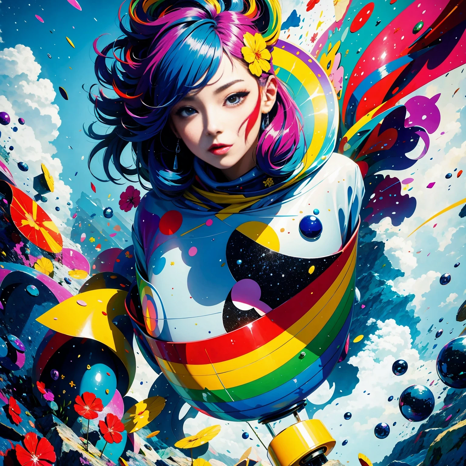 (masterpiece, best quality:1.2), Graffiti漫画,Graffiti, wall, whole picture, High resolution and high contrast,simple,knight,alone,Abstract surreal colors, popular geometric surrealism, rainbow colored dreams