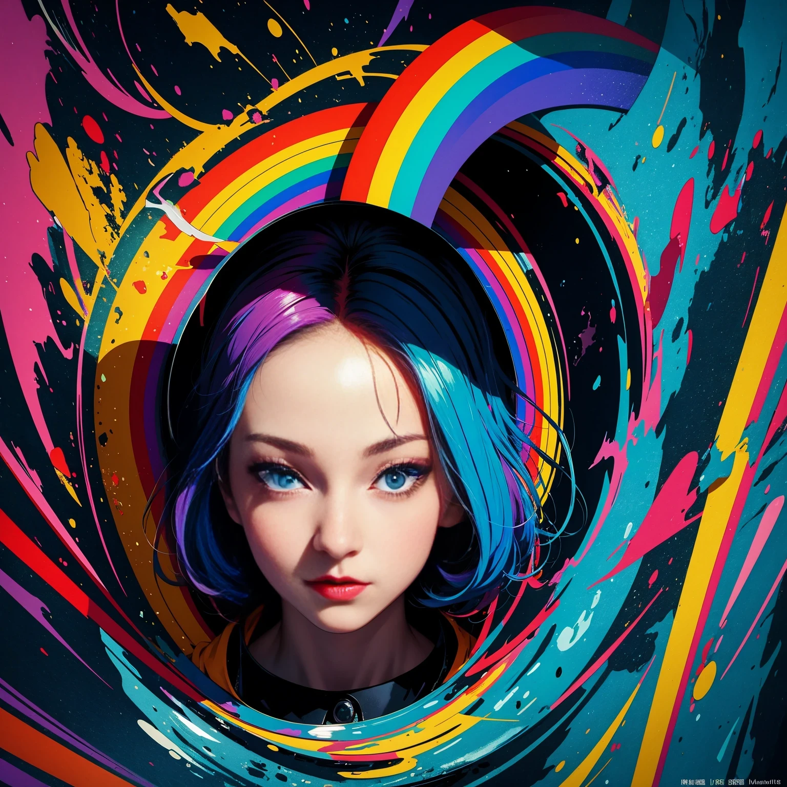 (masterpiece, best quality:1.2), Graffiti漫画，Graffiti, wall, whole picture, High resolution and high contrast,simple,knight，alone，Abstract surreal colors, popular geometric surrealism, rainbow colored dreams