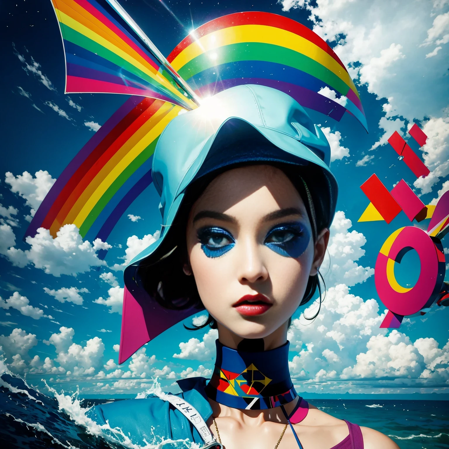 (masterpiece, best quality:1.2), Graffiti漫画,Graffiti, wall, whole picture, High resolution and high contrast,simple,knight,alone,Abstract surreal colors, popular geometric surrealism, rainbow colored dreams