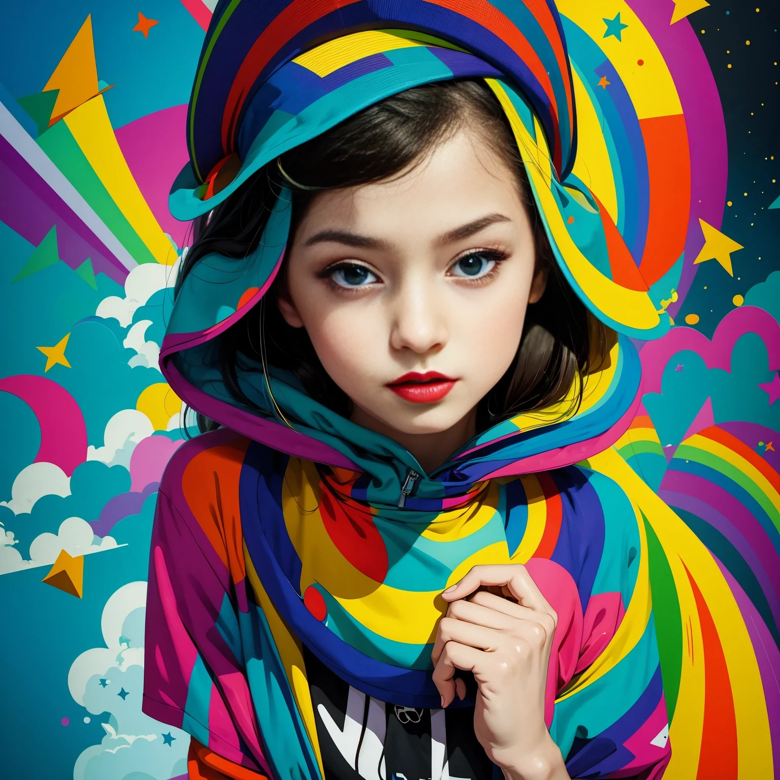(masterpiece, best quality:1.2), Graffiti漫画,Graffiti, wall, whole picture, High resolution and high contrast,simple,knight,alone,Abstract surreal colors, popular geometric surrealism, rainbow colored dreams