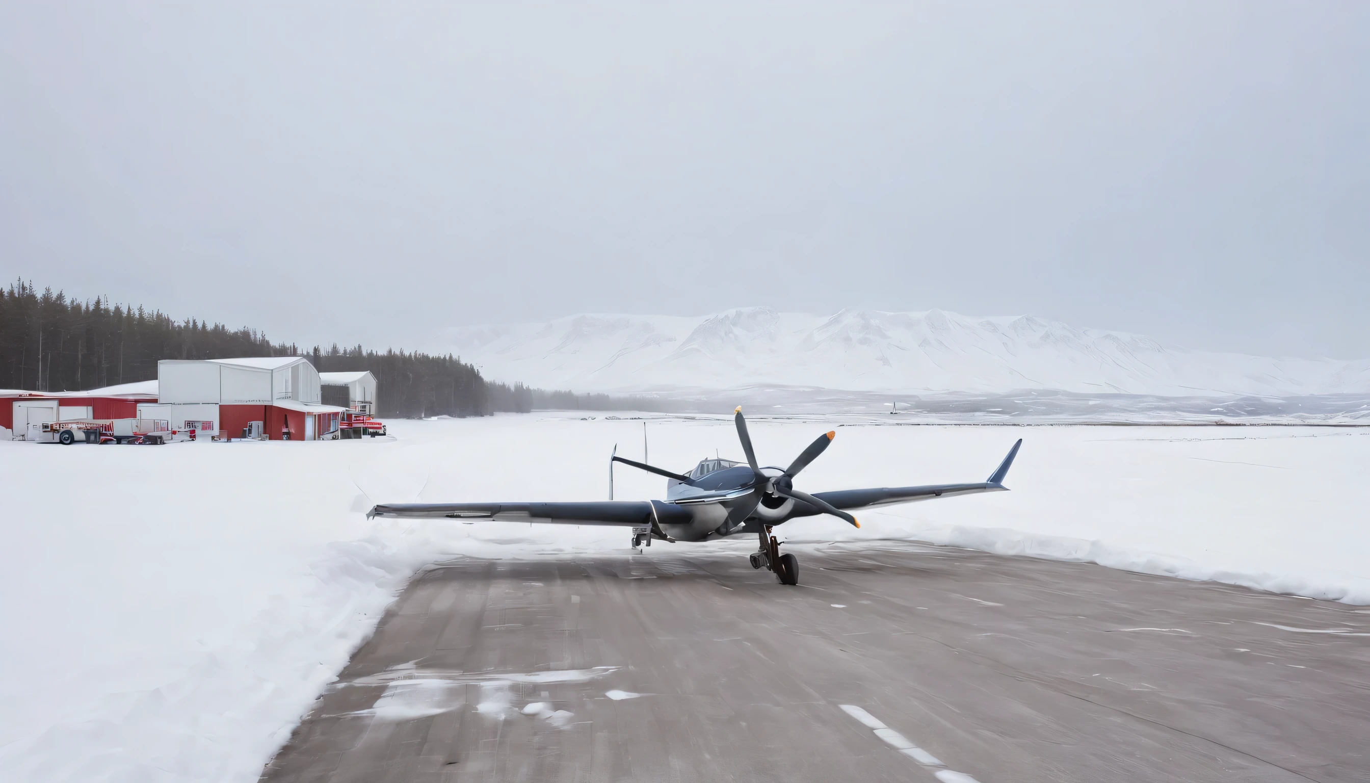 O Aeroporto de Eastern Isles fica majestosamente em meio a uma paisagem coberta de neve ao norte de Bounders. Suas imponentes estruturas se destacam no ambiente branco e brilhante, with a series of spacious hangars lined up along the runways. Fresh snow gently accumulates on roofs and around buildings, creating a serene and peaceful atmosphere.

Os hangares, silencioso e imponente, parecem guardar segredos sob seu frio, Metallic exterior, patiently waiting for the next activity. There is no visible movement other than the gentle breeze that occasionally blows through the area., creating swirls of snowflakes that dance along the frozen ground.

In this isolated scenario, o Aeroporto das Ilhas Orientais continua sendo um ponto de ancoragem, ready to receive and shelter aircraft amid the vast icy expanses of the north.