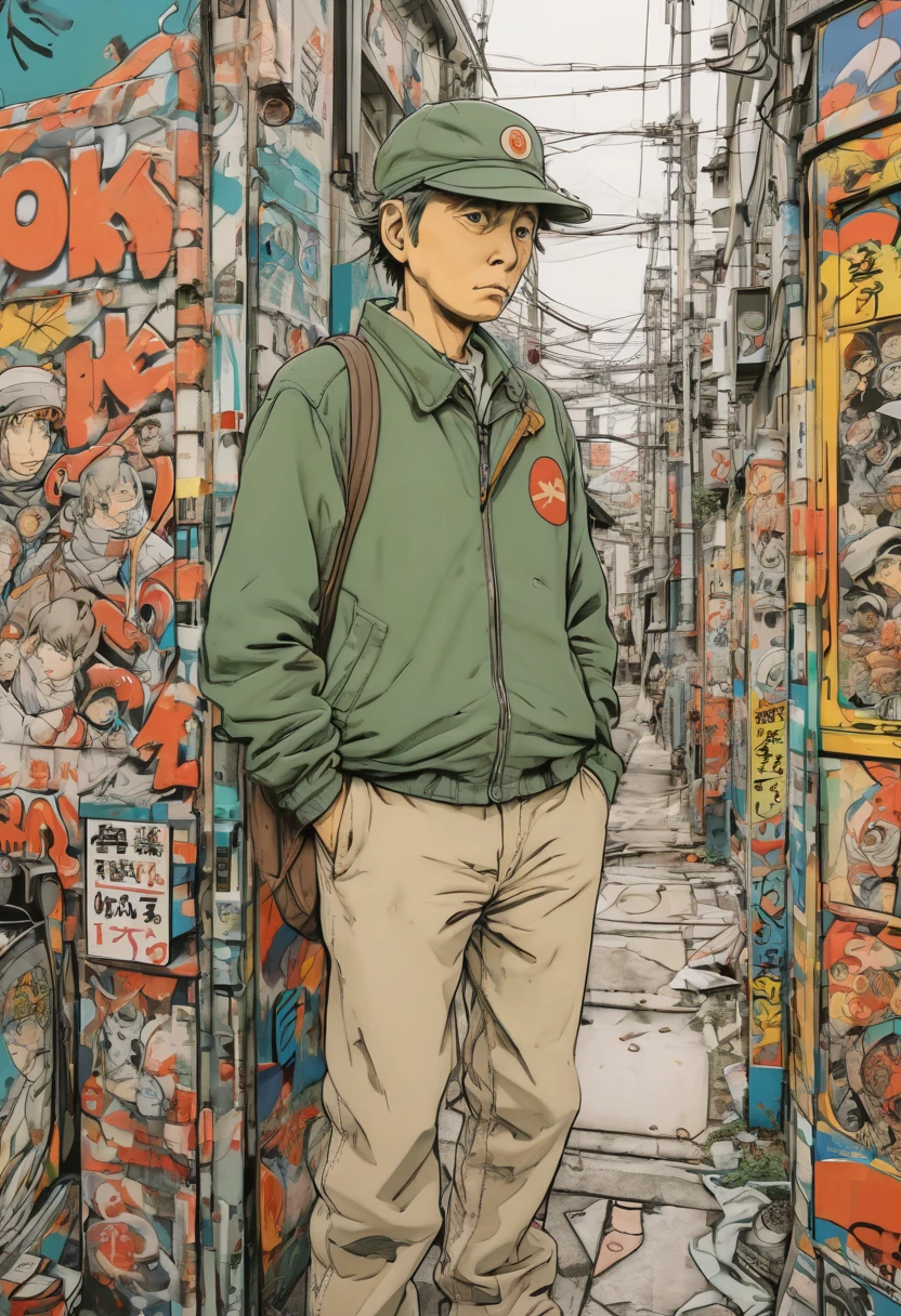 Graffiti art, Comics by Naoki Urasawa, colored by Studio Ghibli Style, best quality, masterpiece, Representative work, official art, Professional, Ultra intricate detailed, 8k