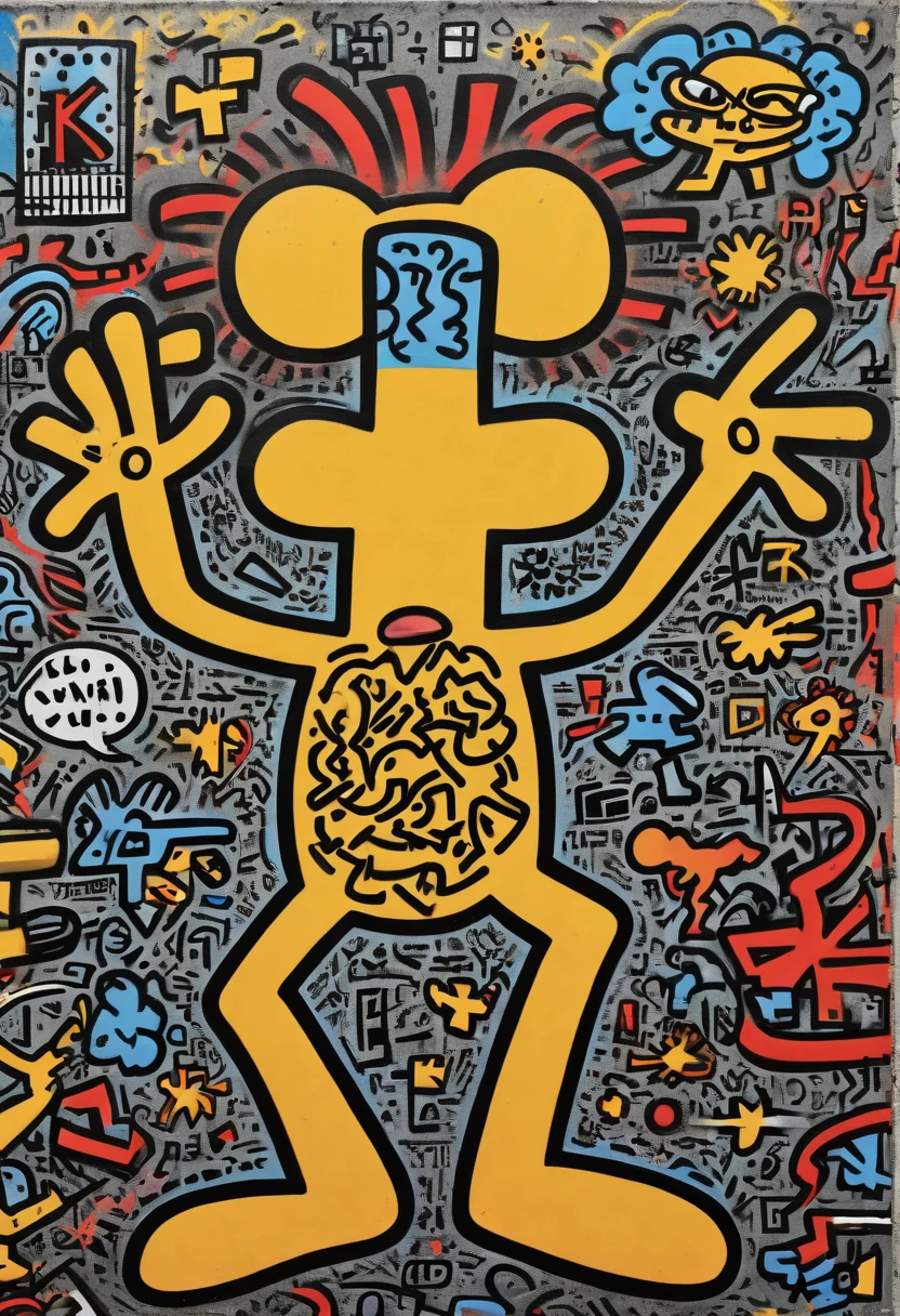 Graffiti, scribble, Comics by Keith Haring, best quality, masterpiece, Representative work, official art, Professional, Ultra intricate detailed, 8k