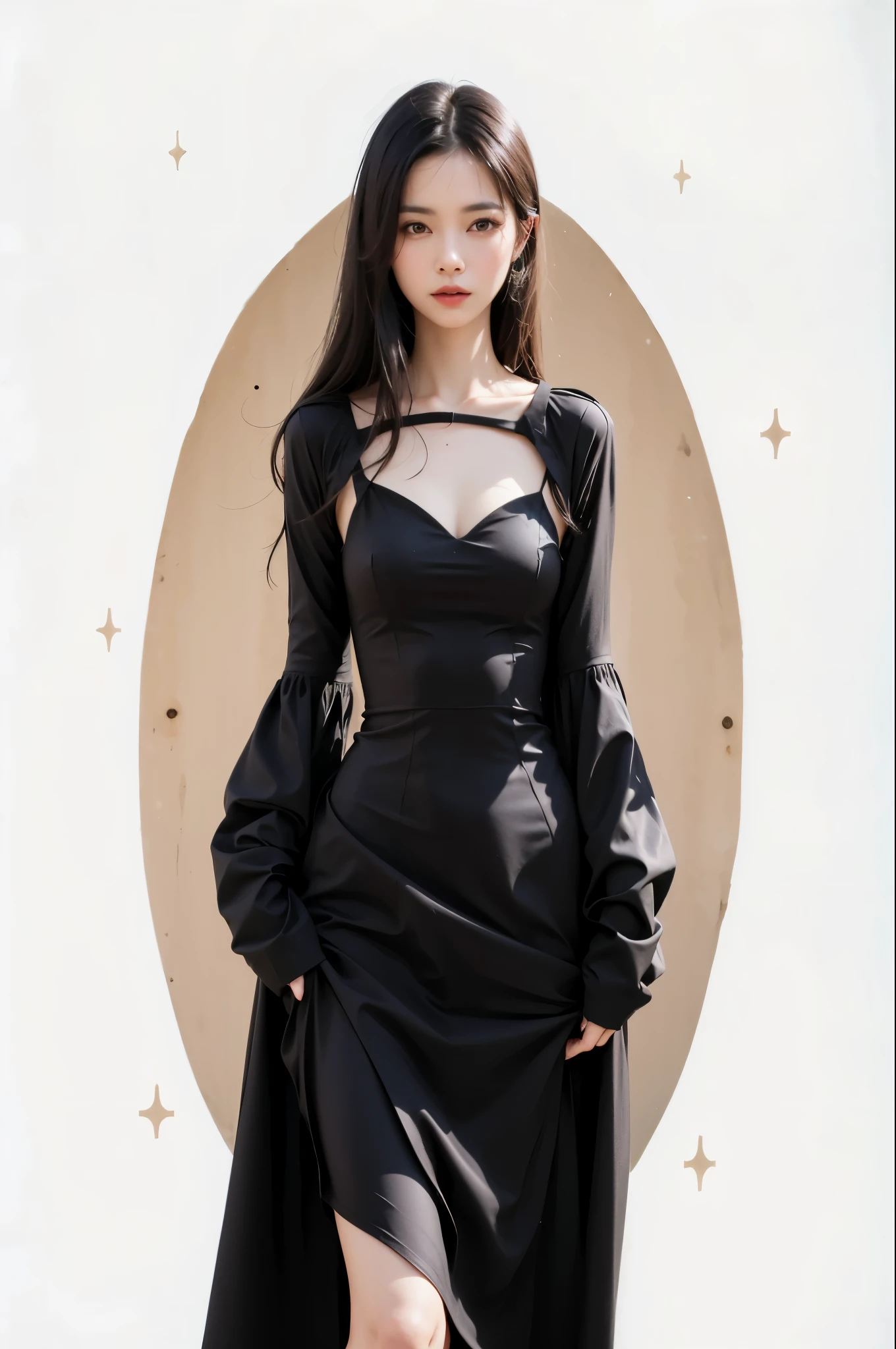a close up of a person wearing a dress standing in a room, sexy dress, she is wearing a black dress, open dress, wearing a dress, wearing black dress, wearing a black dress, black dress, 우아한 wearing a dress, very sexy costume, wearing a tight black dress, tight dress, cute and elegant pose, sexy gown, Stylish, revealing dress, wearing a dress
