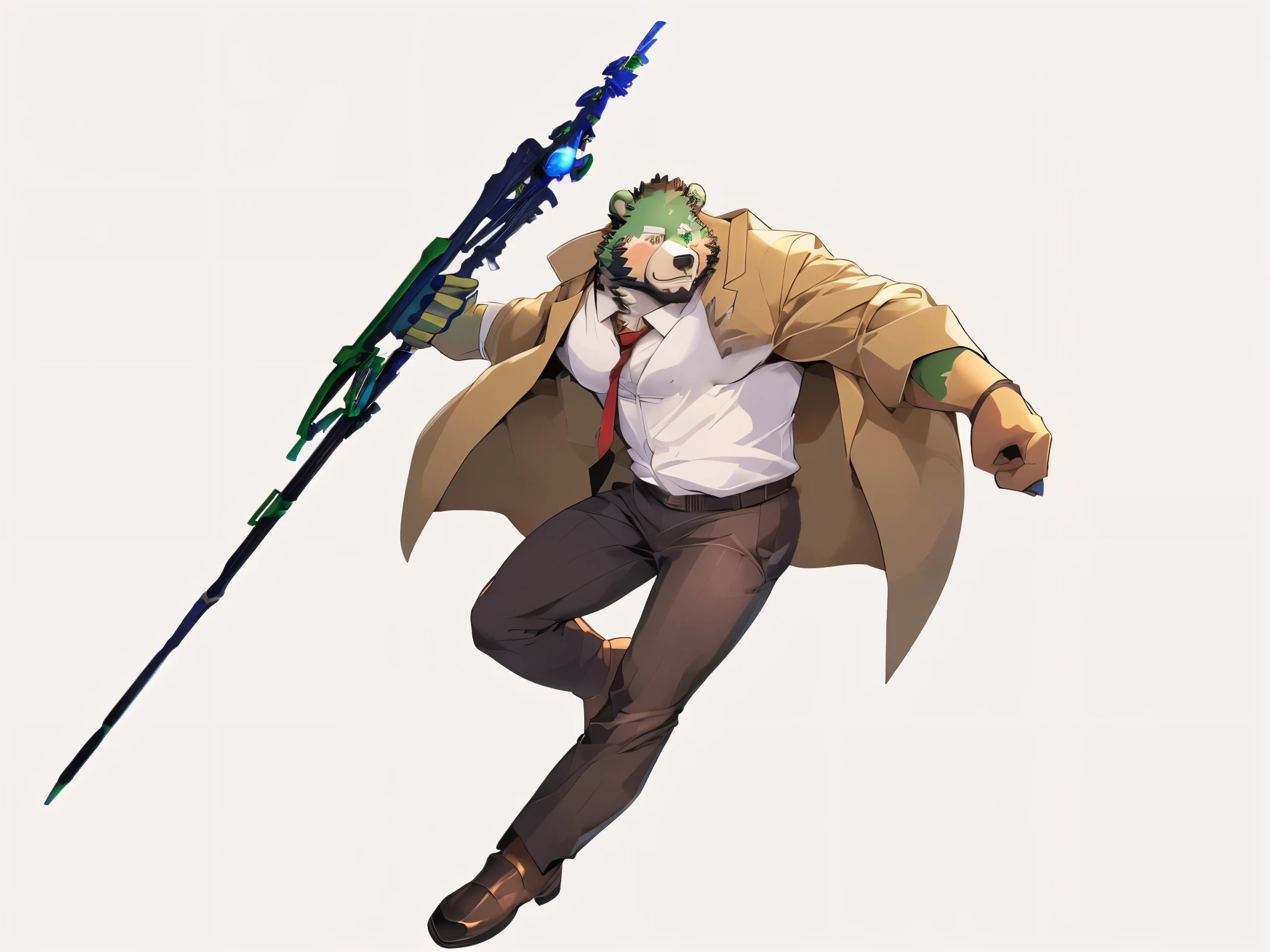 anime character with a green mask and a long coat holding a spear, ( ( character concept art ) ), official character art, crocodile loki, from cryptid academia, official character illustration, detailed anime character art, makoto shinka, winston from overwatch, best anime character design, kazuma kaneko, anime character, falco lombardi from starfox