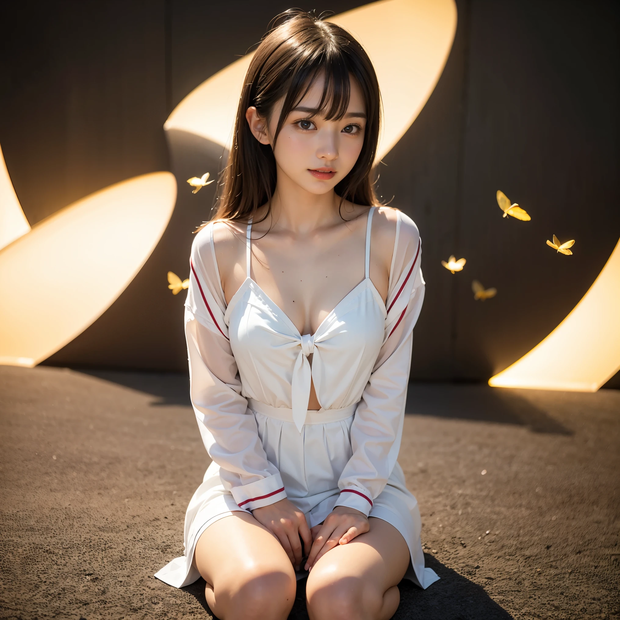 sailor suit、embarrassing、one beautiful woman、detailed face、fine hands、fine legs、(debris flies, highest quality:1.2), 8K, official art, chest、cute、I can see your panties、tug on skirt、 planet, trending on cgstation, 太陽系外planet, official art, mar planet, Sakimi-chan, Five Fingers Photos'body of, Full body Esbian、sailor suitの美しさ、cool look、 (masterpiece) (highest quality) (become familiar with) (8K) (movie lighting) (sharp focus) (complicated)black hair、、小さいchest、laughter、incredibly stupid, (beautiful girl, cute face, turn back, gold ornaments in hair、naked、chestのクローズアップ, gardenia, Viola family, space , looking at the viewer, film grain, chromatic aberration, オッパイsharp focus, face light, dynamic lighting, cinematic lighting, become familiar withな目と顔, (cute tie、1 part:1.2)